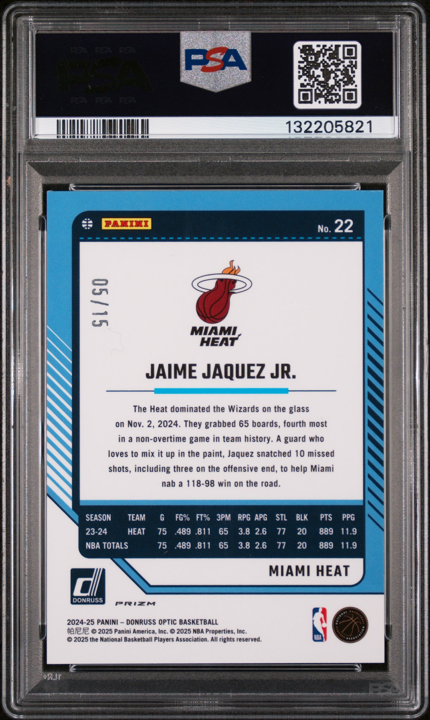 2024 Panini Donruss Optic Black Pandora Jaime Jaquez Jr. #22 /15 PSA 9