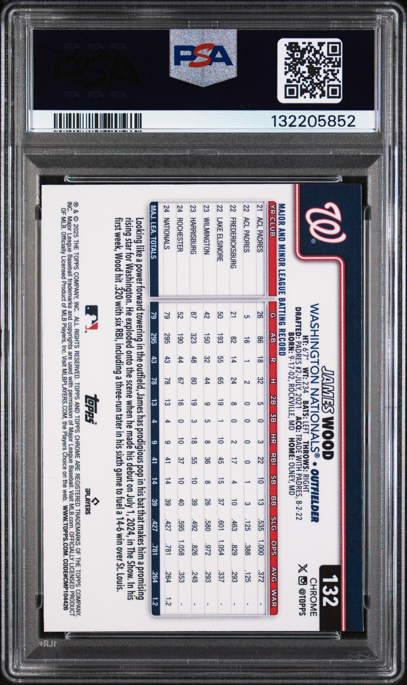 2025 Topps Chrome James Wood #132 PSA 10