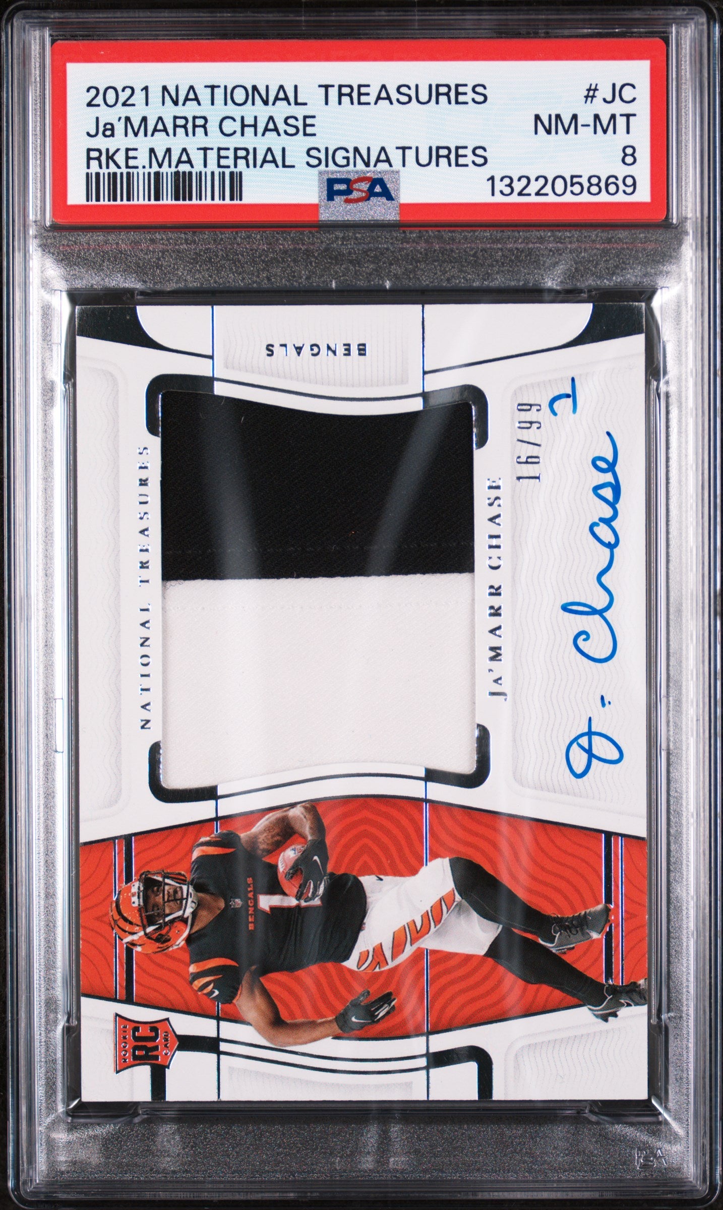 2021 National Treasures Rookie Material Signature Ja'Marr Chase #RMS-JC /99 PSA 8