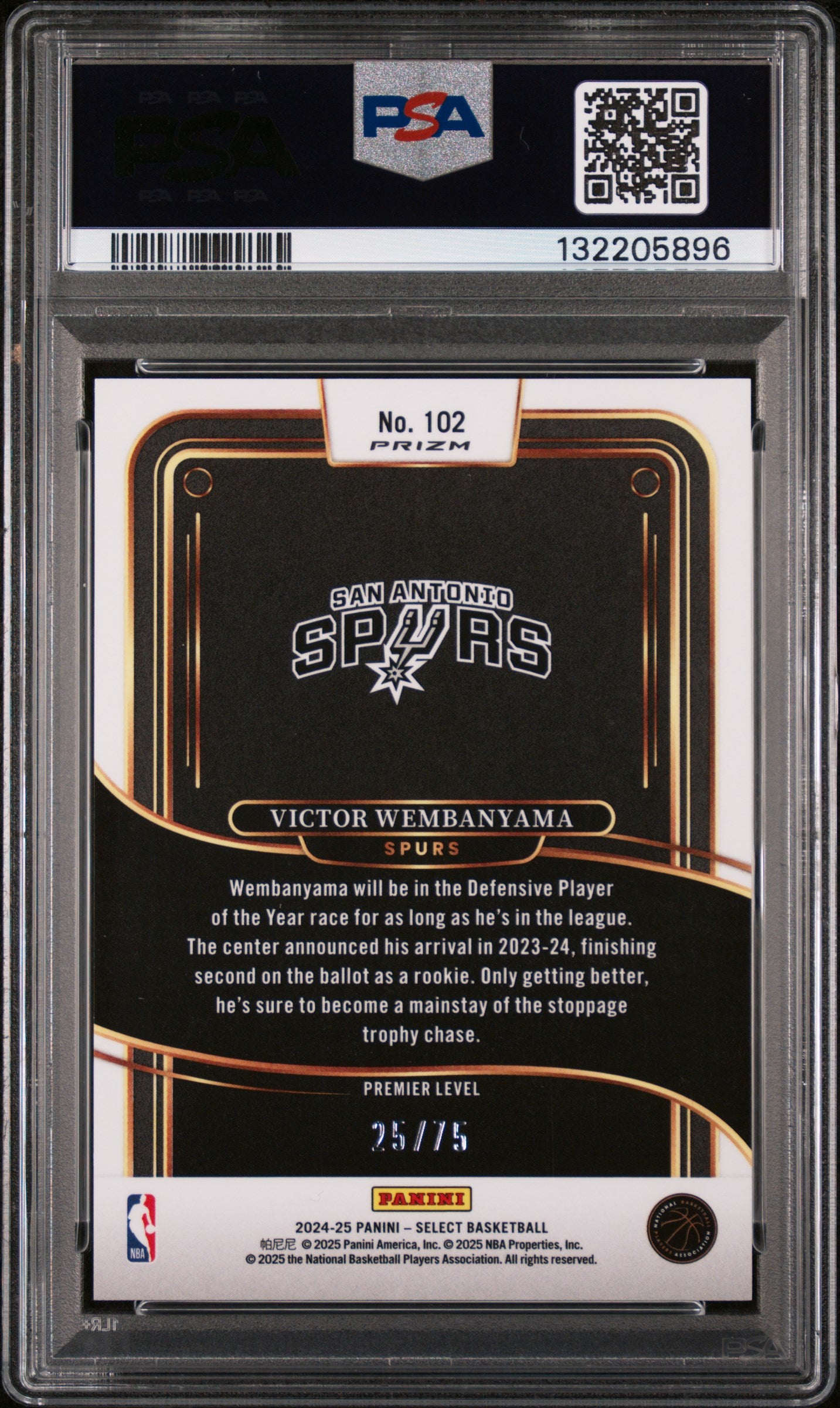 2024 Panini Select Neon Green Prizm Victor Wembanyama #102 /75 PSA 9