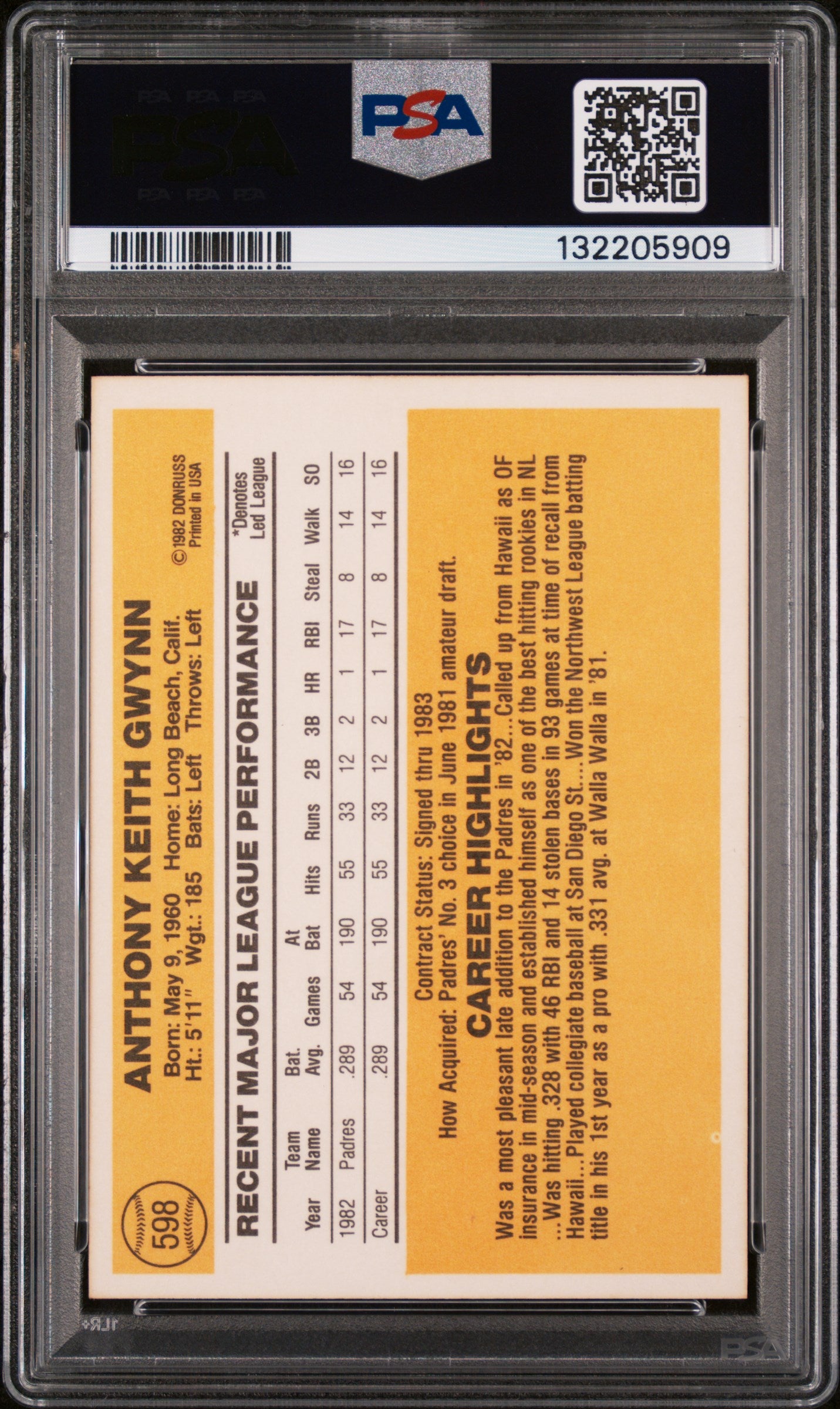 1983 Donruss Tony Gwynn #598 PSA 8