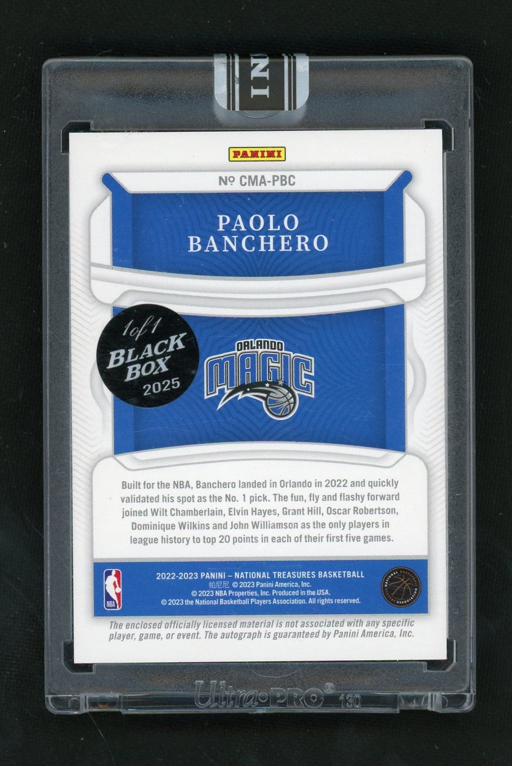 2022 National Treasures Paolo Banchero Colossal Rookie Patch Auto Black Box 1/1