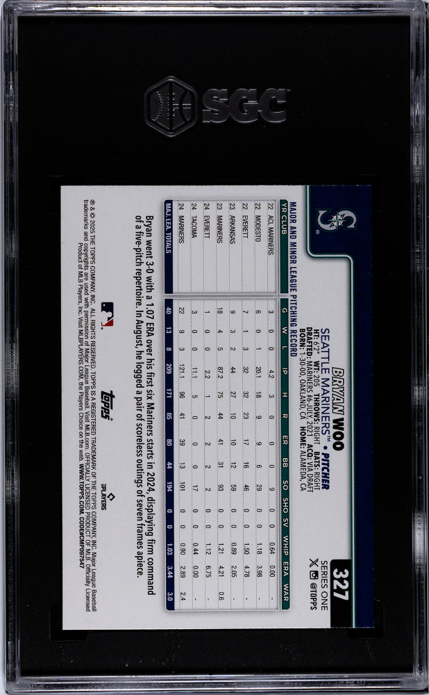 2025 Topps #327 Bryan Woo Rainbow Foilboard SGC 10