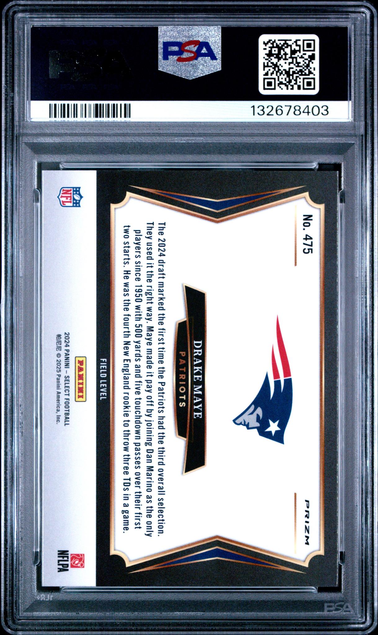 2024 Panini Select Prizm Silver Drake Maye #475 PSA 10