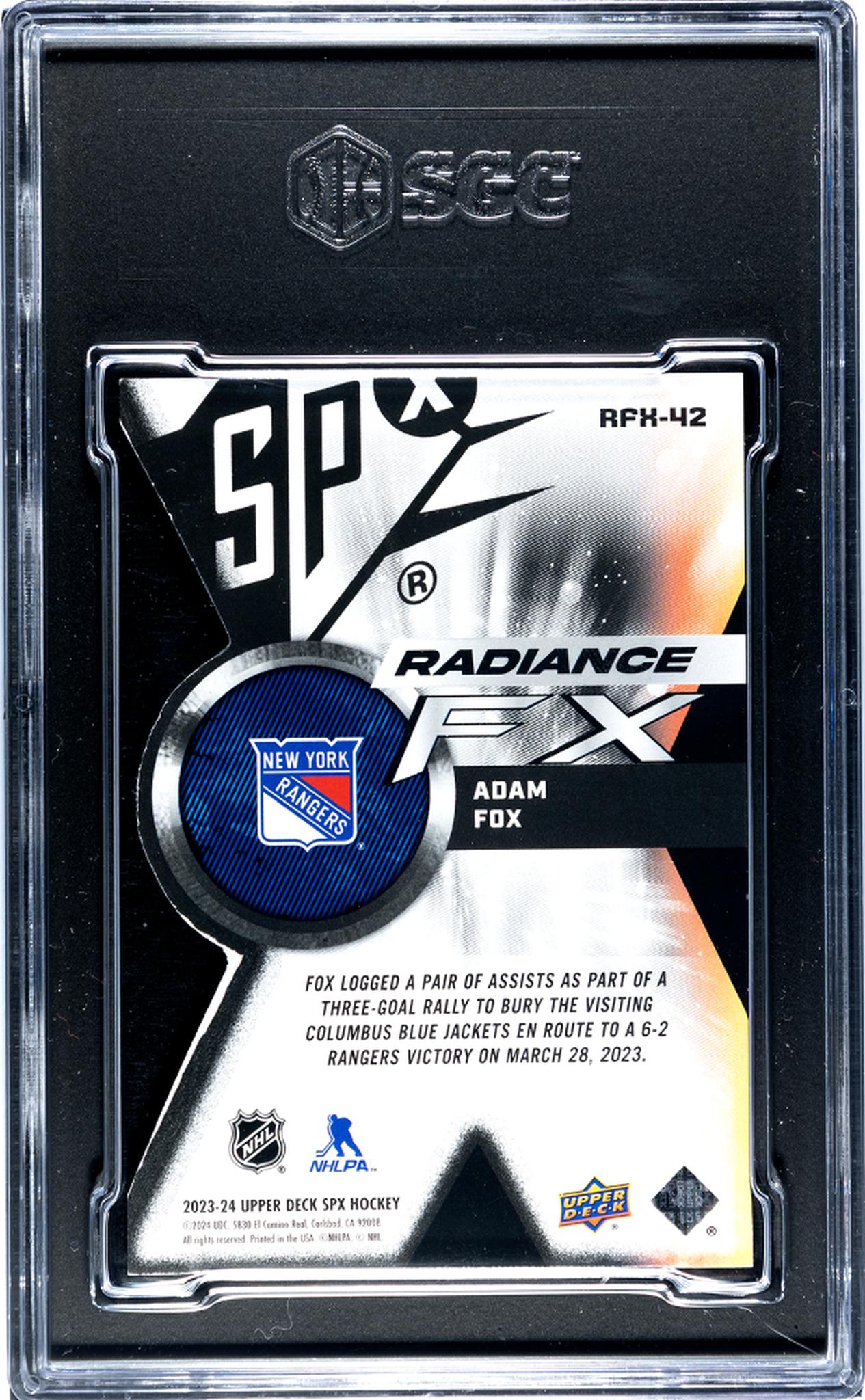 2023-24 Upper Deck SPx Radiance FX Adam Fox #RFX-42 /949 SGC 9.5