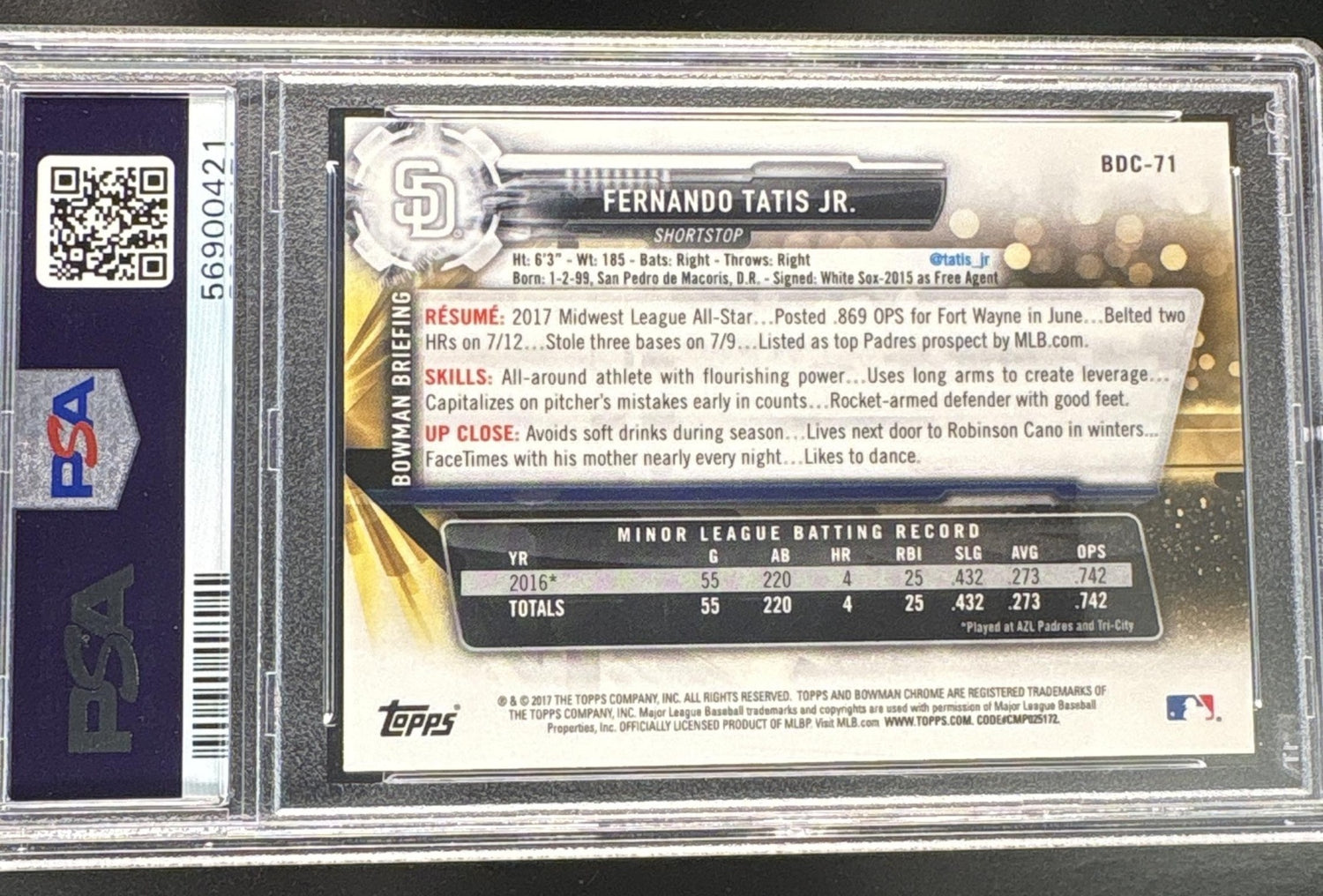 2017 Bowman Chrome Draft Fernando Tatis Jr. #BDC71 PSA 10