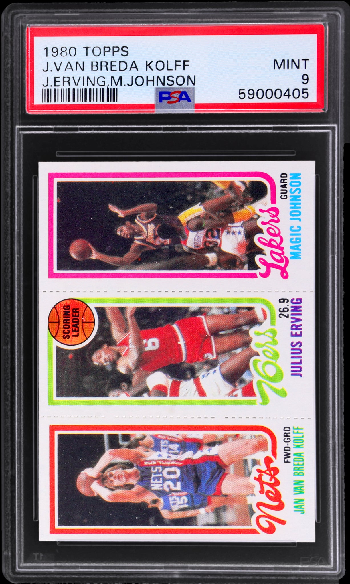 1980 Topps #146 Jan Van Breda Kolff/Julius Erving/Magic Johnson PSA 9