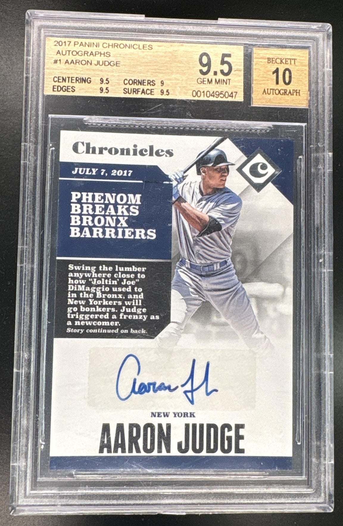 2017 Chronicles Aaron Judge Rookie RC Auto BGS 9.5 Auto 10