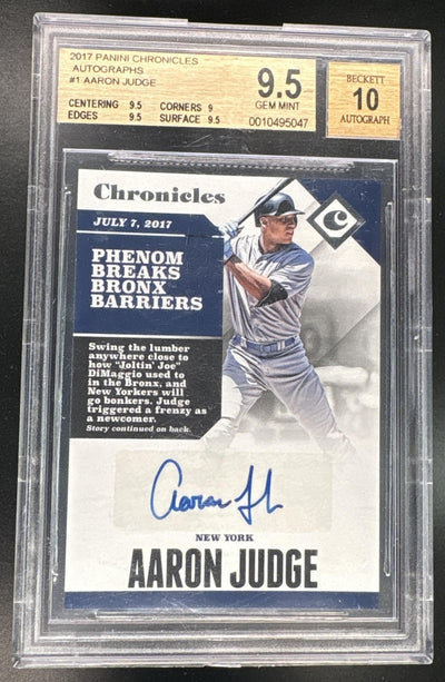 2017 Panini Chronicles Aaron Judge Autographs #CA-AJ Beckett 9.5
