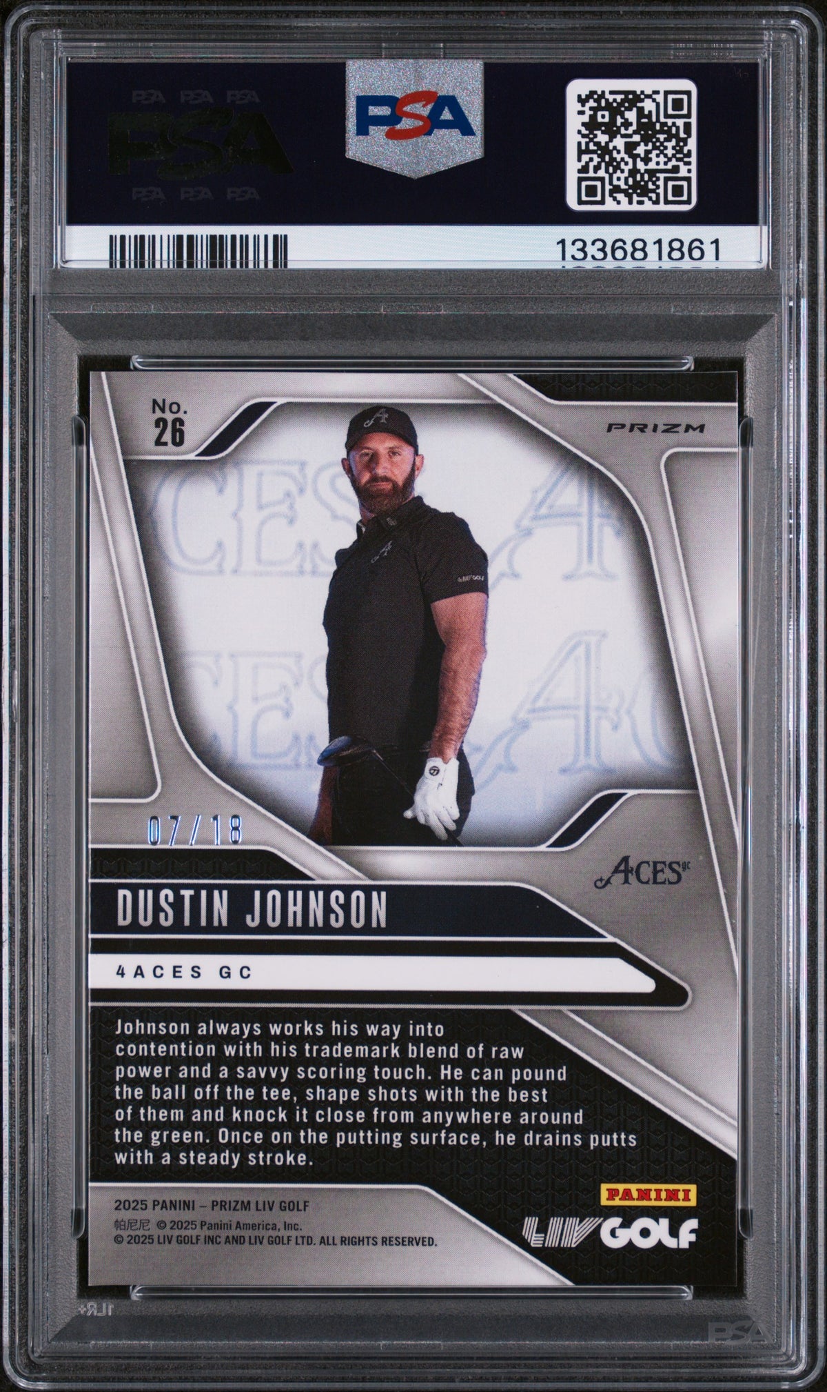 2025 Prizm LIV Golf Dustin Johnson #26 Green Prizm /18 PSA 8