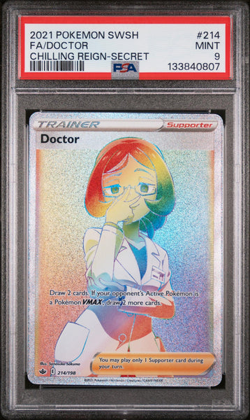pokemon doctor trainer card 2021 Pokemon Sword and Shield Chilling Reign Doctor #214 /198 PSA 9 – Monmouth Sports Cards