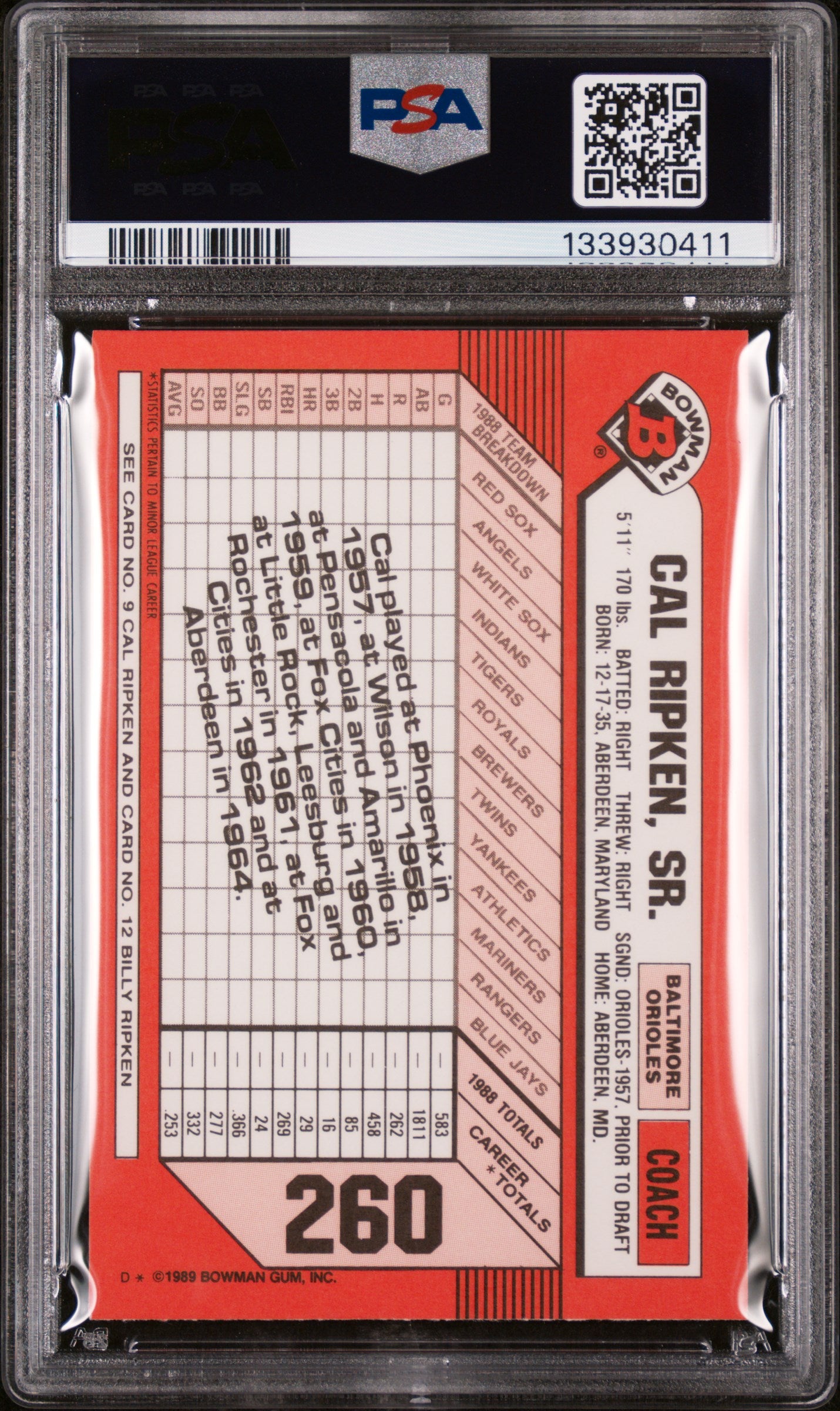 1989 Bowman Tiffany Cal Ripken Jr. #260 /6000 PSA 9