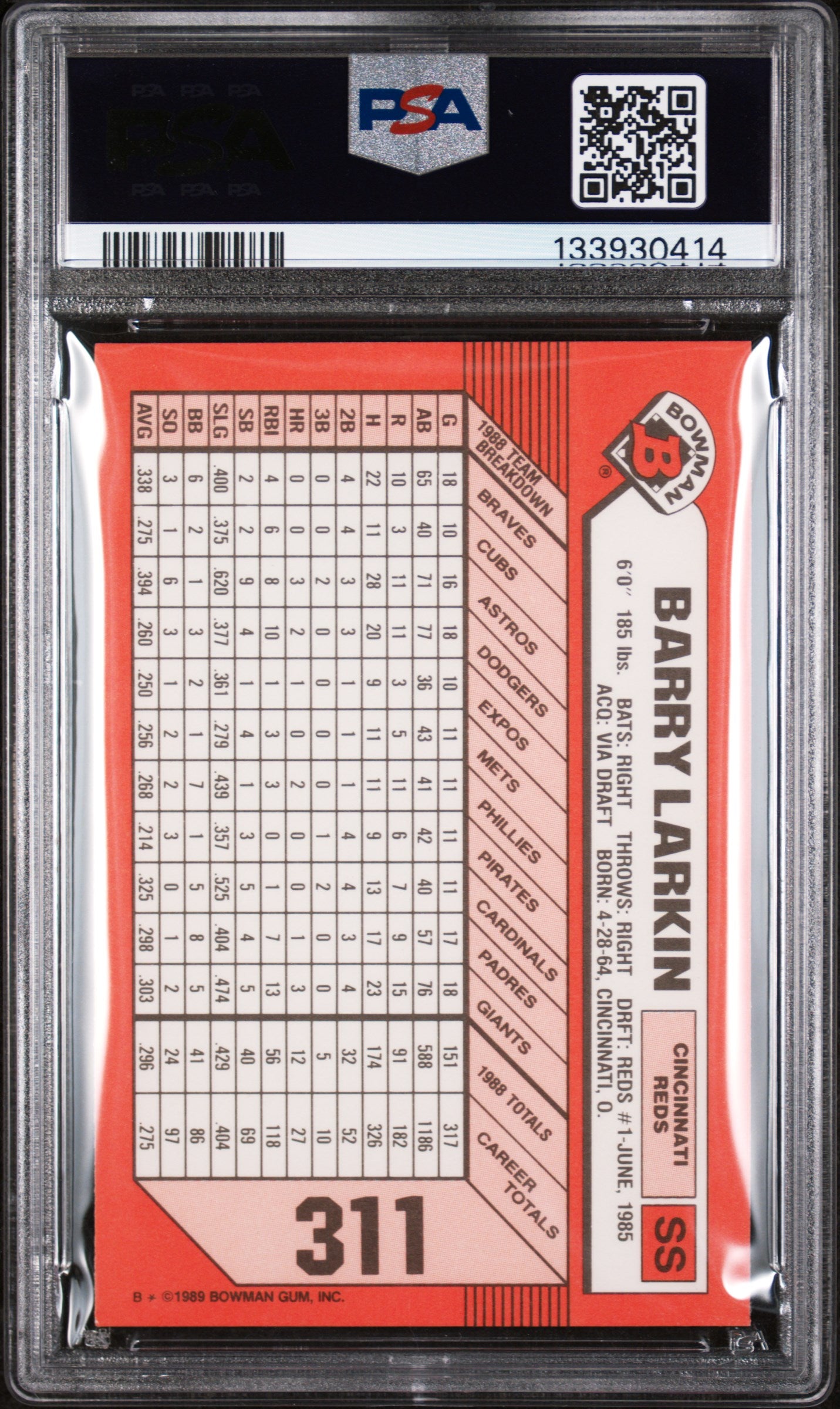 1989 Bowman Tiffany Barry Larkin #311 /6000 PSA 10