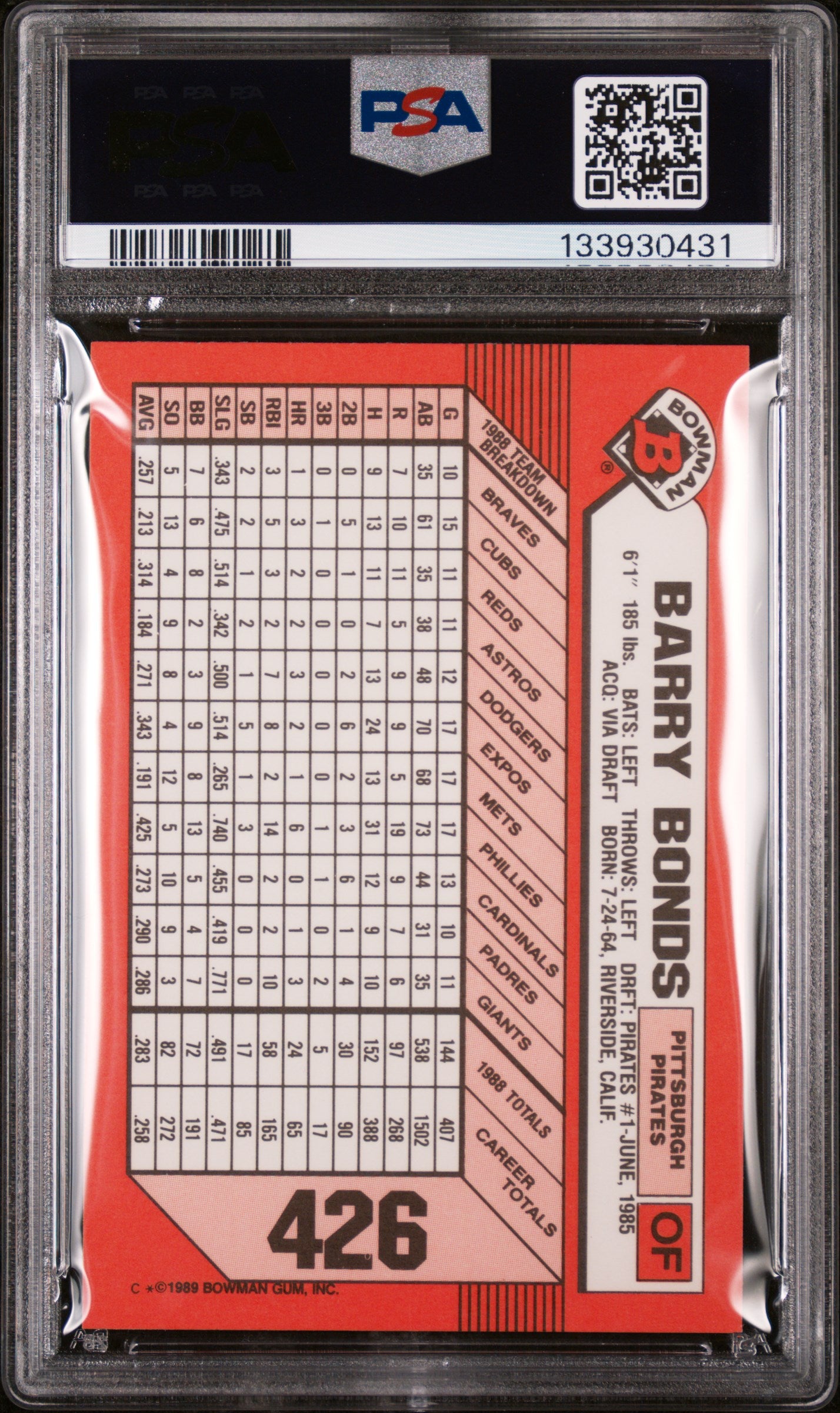 1989 Bowman Tiffany Barry Bonds #426 /6000 PSA 8