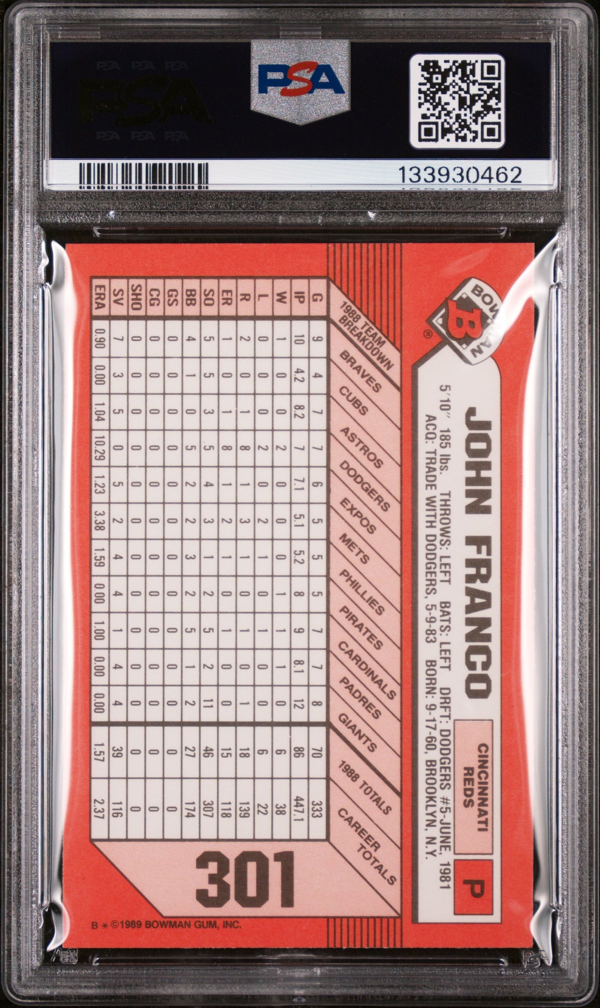 1989 Bowman Tiffany John Franco #301 /6000 PSA 9