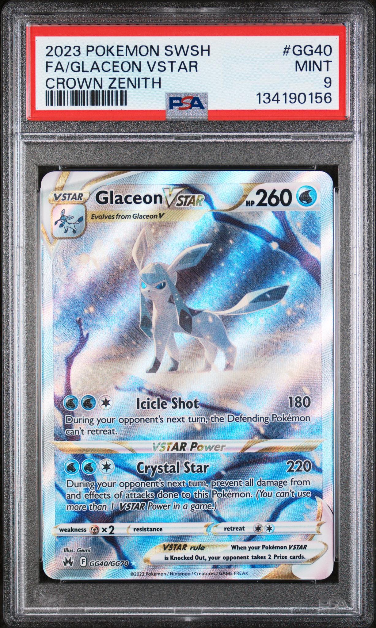 2023 Pokemon Sword and Shield Crown Zenith Galarian Gallery Glaceon Vstar #GG40 PSA 9