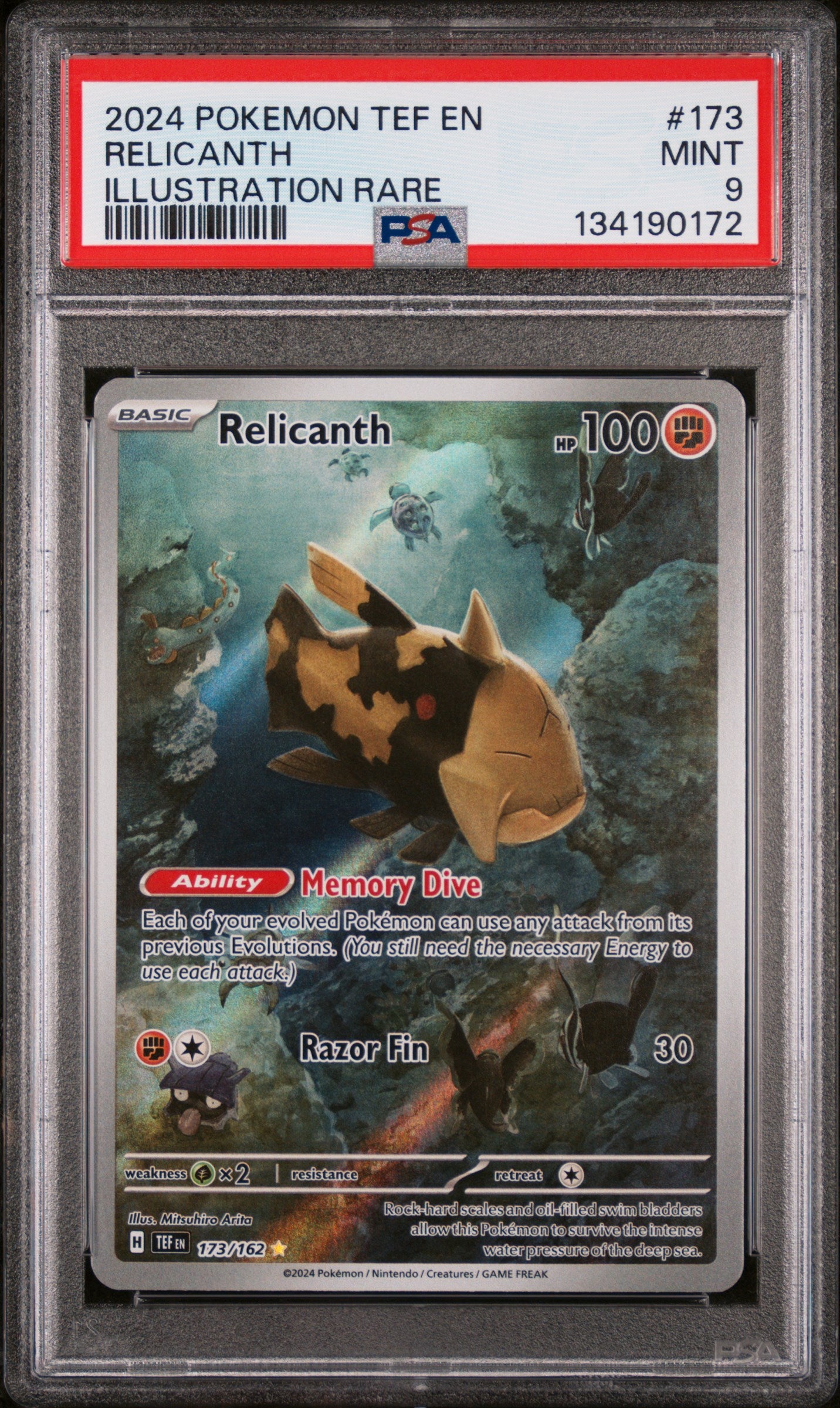 2024 Pokemon Scarlet and Violet Temporal Forces Illustration Rare Relicanth #173 PSA 9