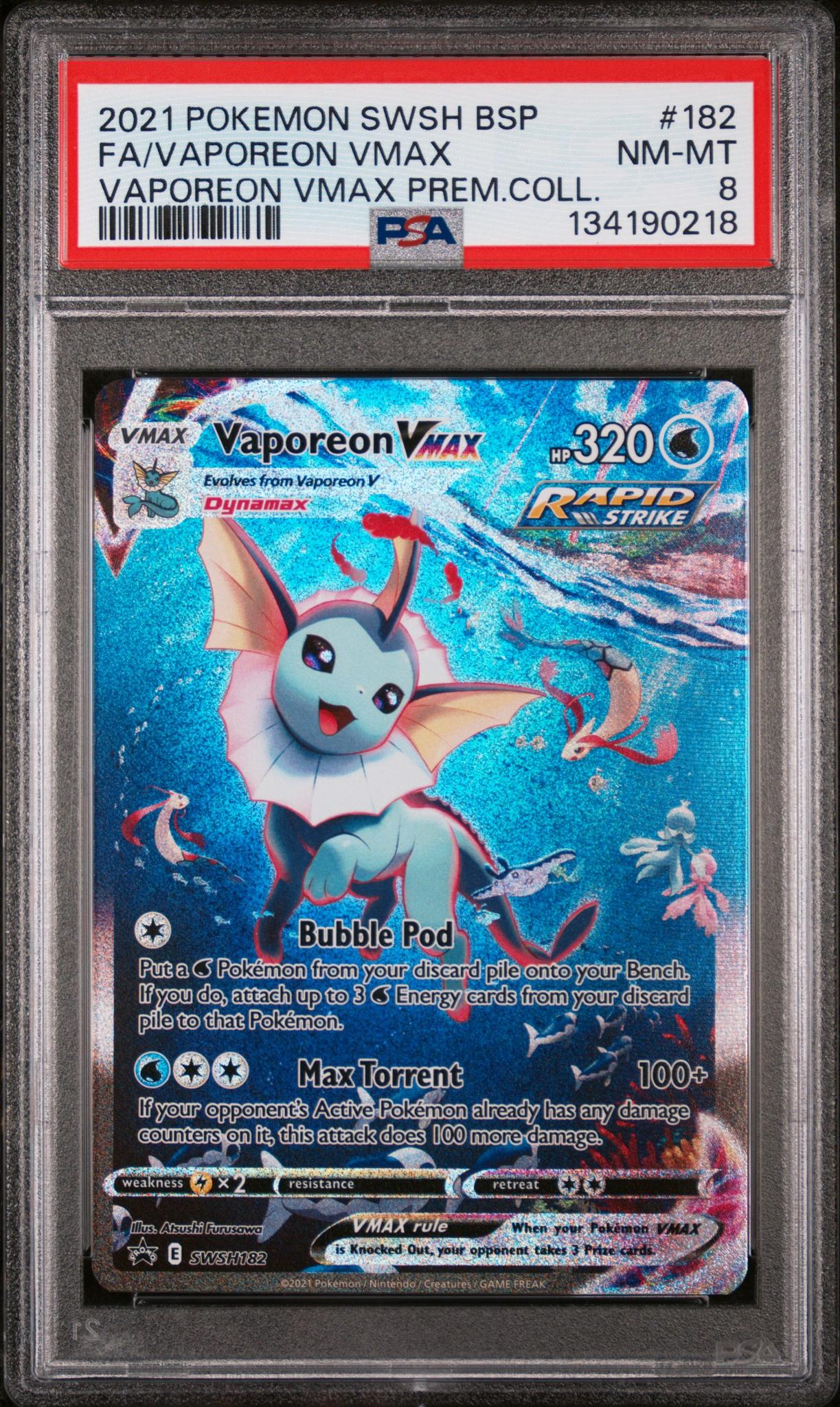 2021 Pokemon Sword and Shield Promo Premium Collection Vaporeon Vmax #SWSH182 PSA 8