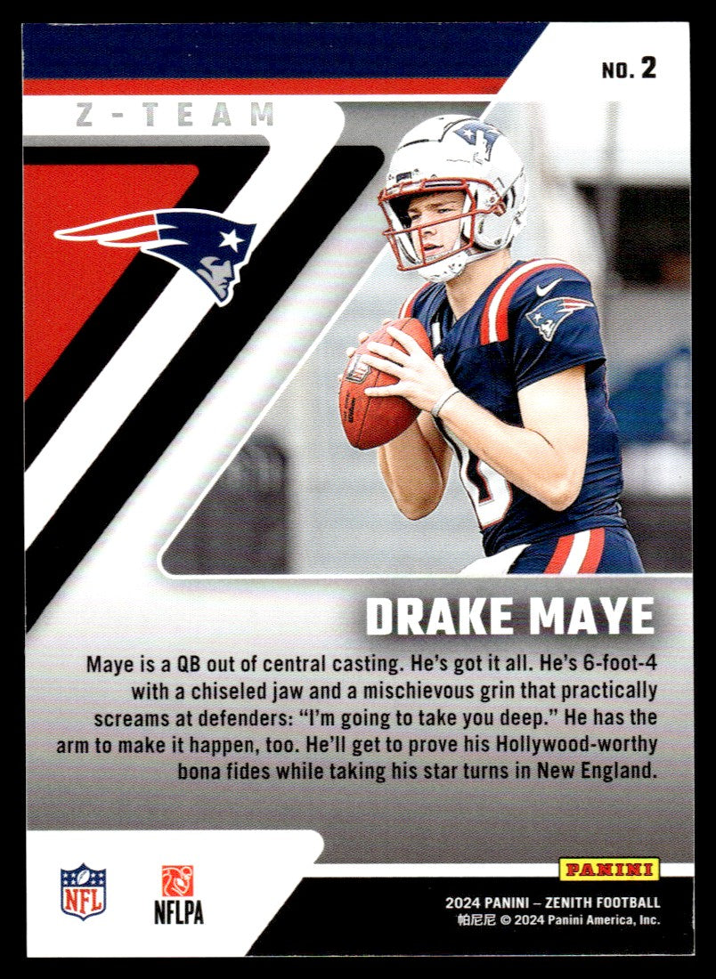 2024 Zenith #2 Drake Maye Rookie RC Z-Team Red /50