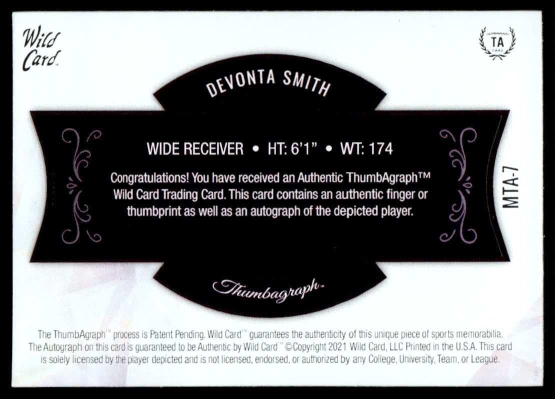 2021 Wild Card Devonta Smith Thumbagraph Auto /30