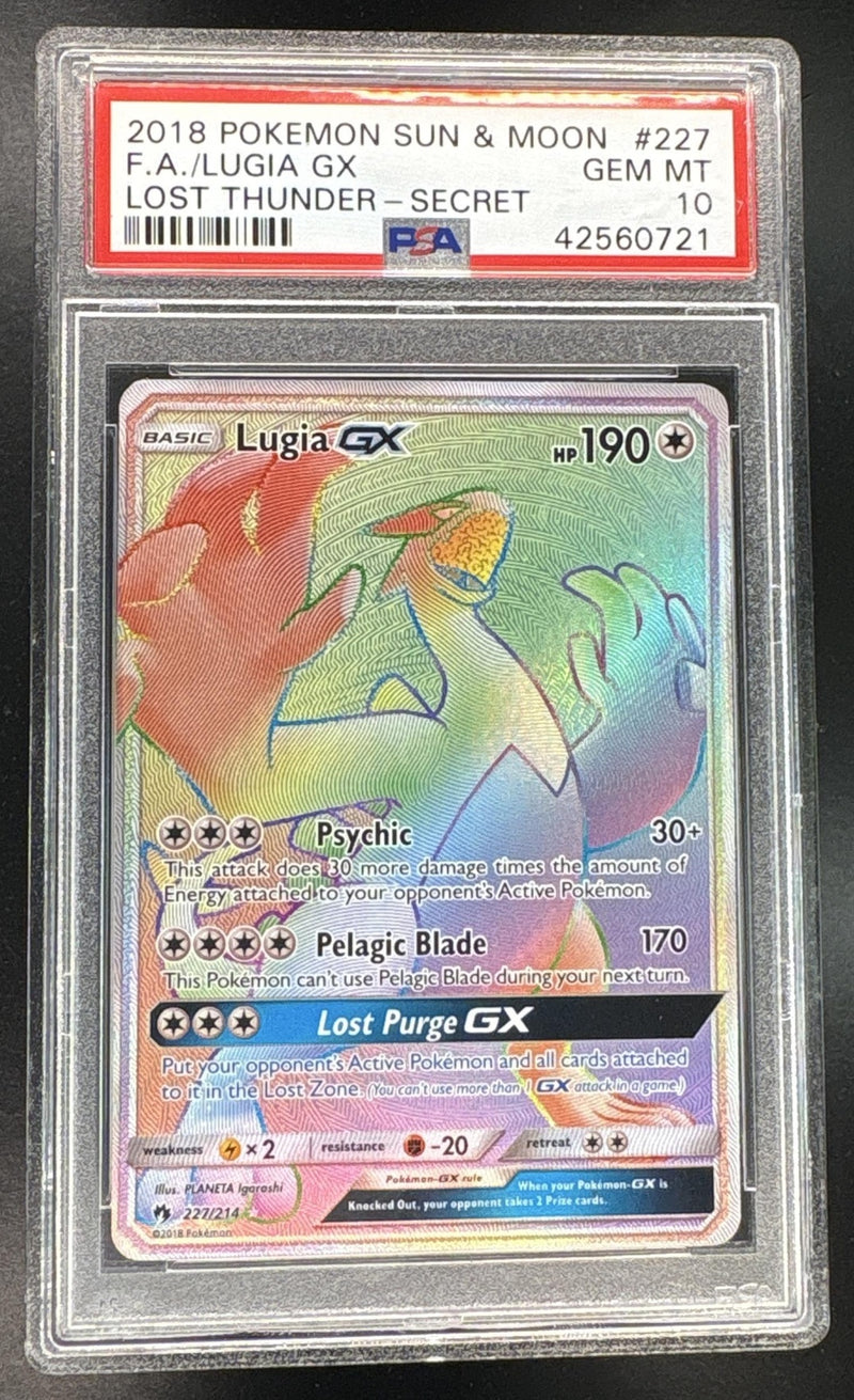 2018 Pokemon Sun and Moon Lost Thunder Secret Rare Lugia Gx #227 PSA 10