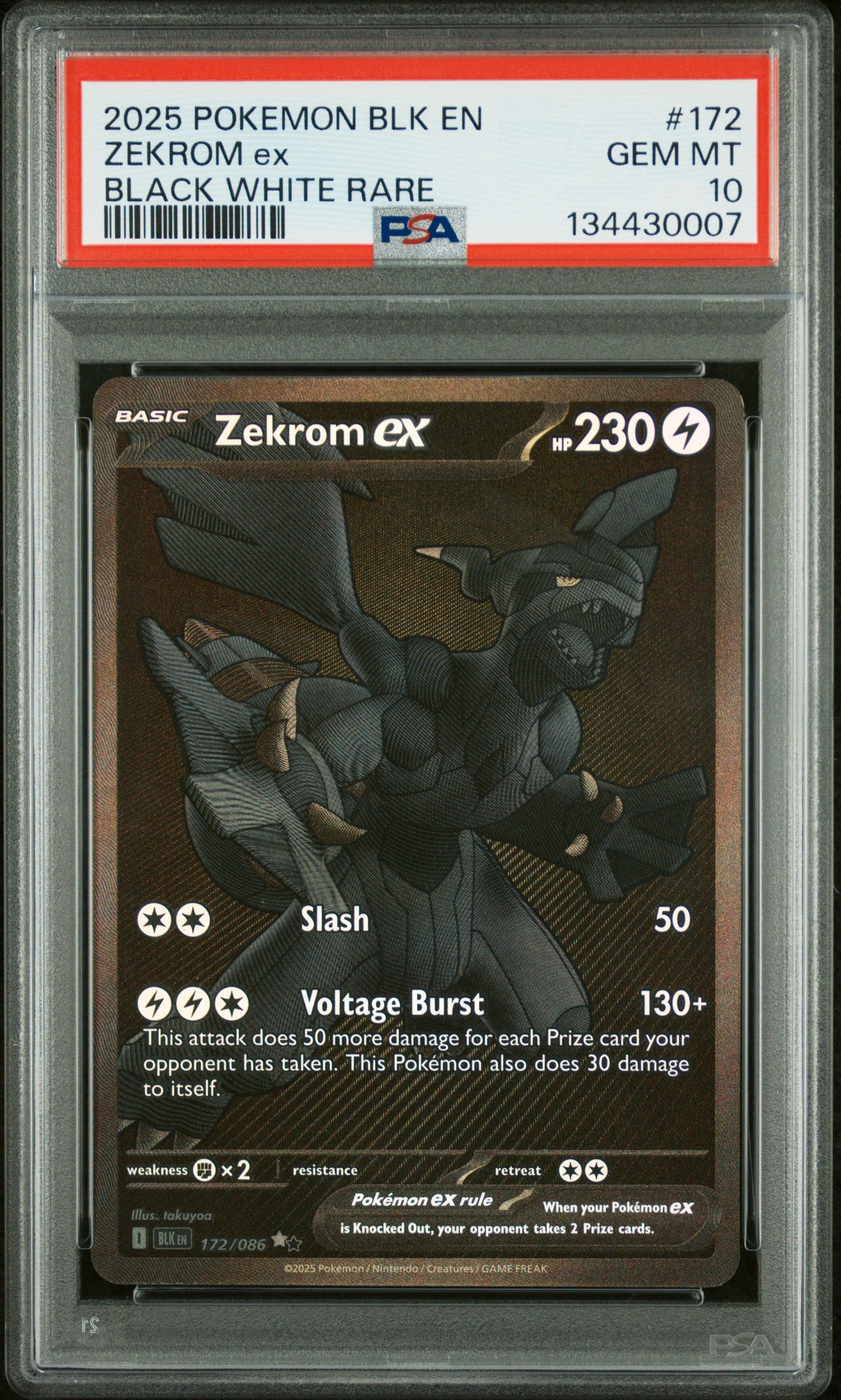 2025 Pokemon Scarlet and Violet Black Bolt Black White Rare Zekrom Ex #172 PSA 10