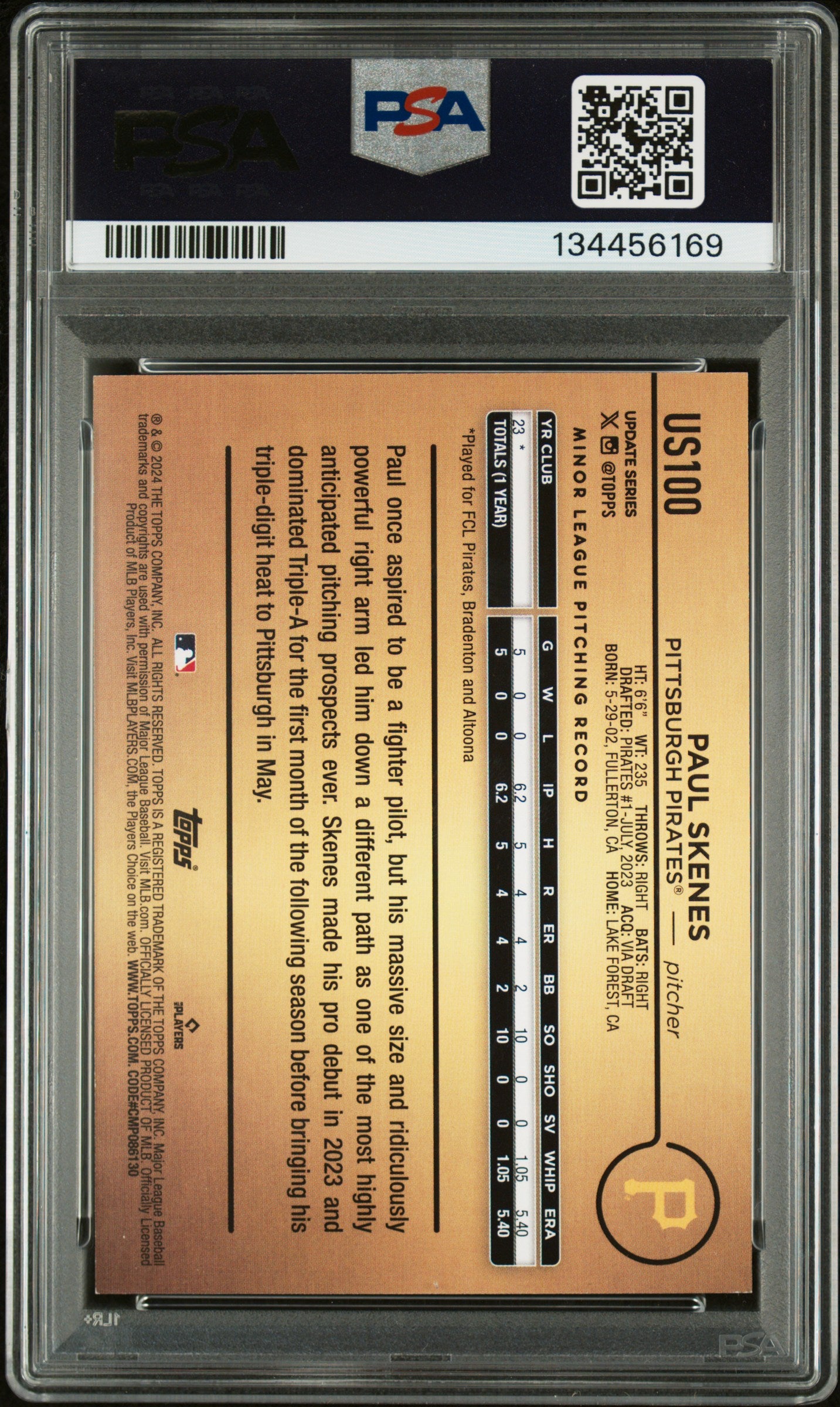 2024 Topps Update Golden Mirror Image Variation Paul Skenes #US100 PSA 8.5