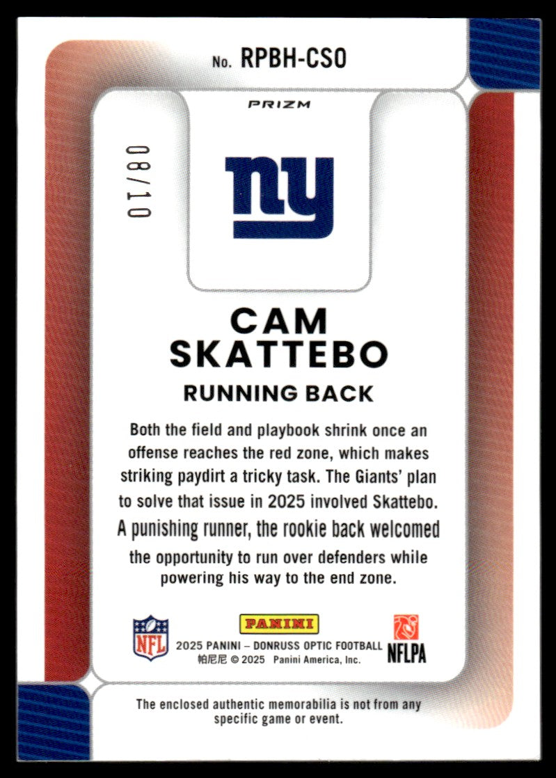 2025 Donruss Optic Cam Skattebo Rookie RC Phenom Gold Patch /10