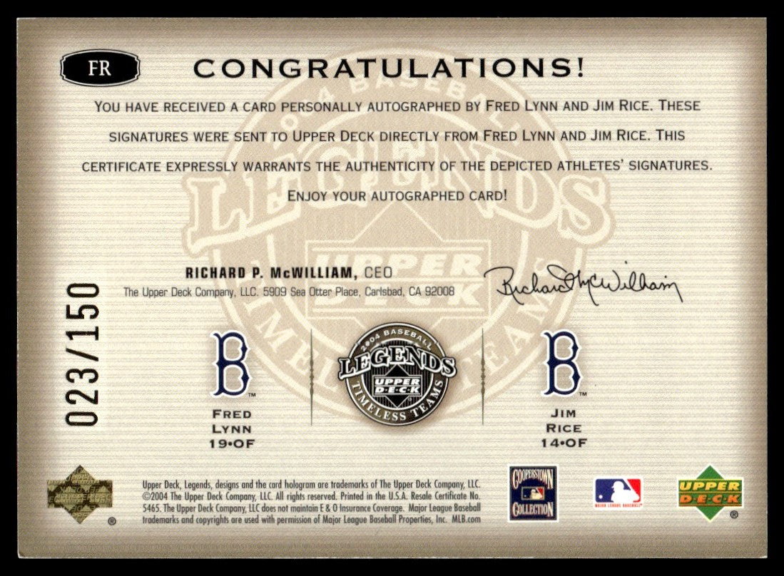 2004 Upper Deck Legends Fred Lynn/Jim Rice Dual Auto /150