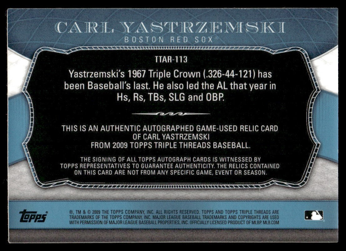 2009 Triple Threads Carl Yastrzemski Triple Patch Auto Game-Used /3