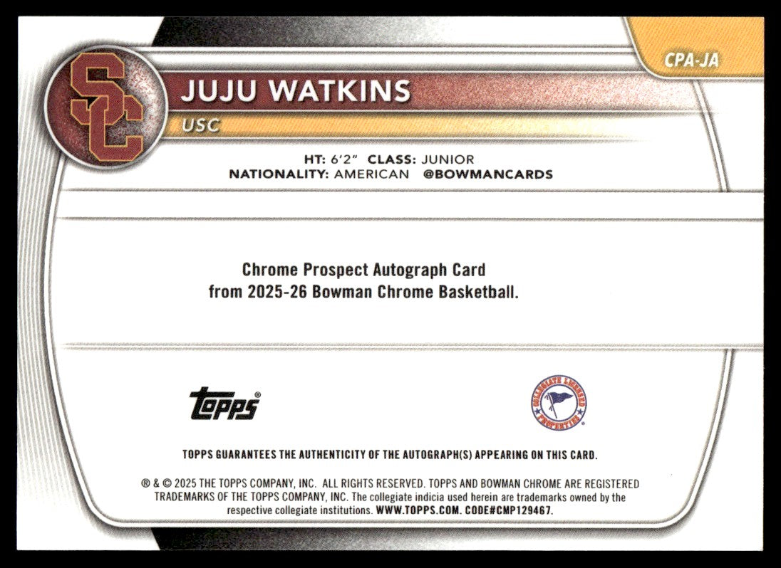 2025 Bowman Chrome U Sapphire Juju Watkins Gold Auto /50