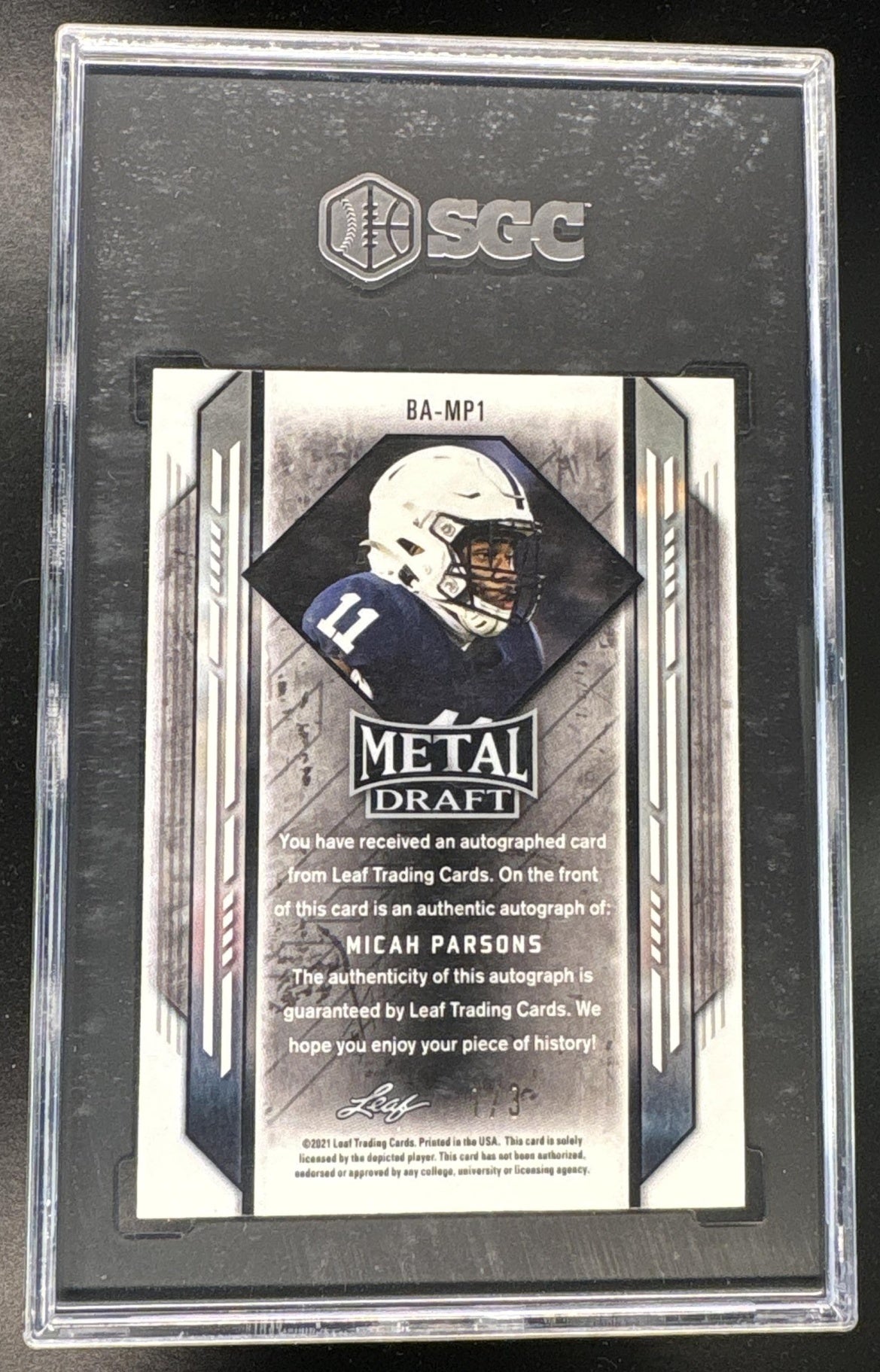 2021 Leaf Metal Draft Micah Parsons Rookie RC Green Mojo Auto /3 SGC 10