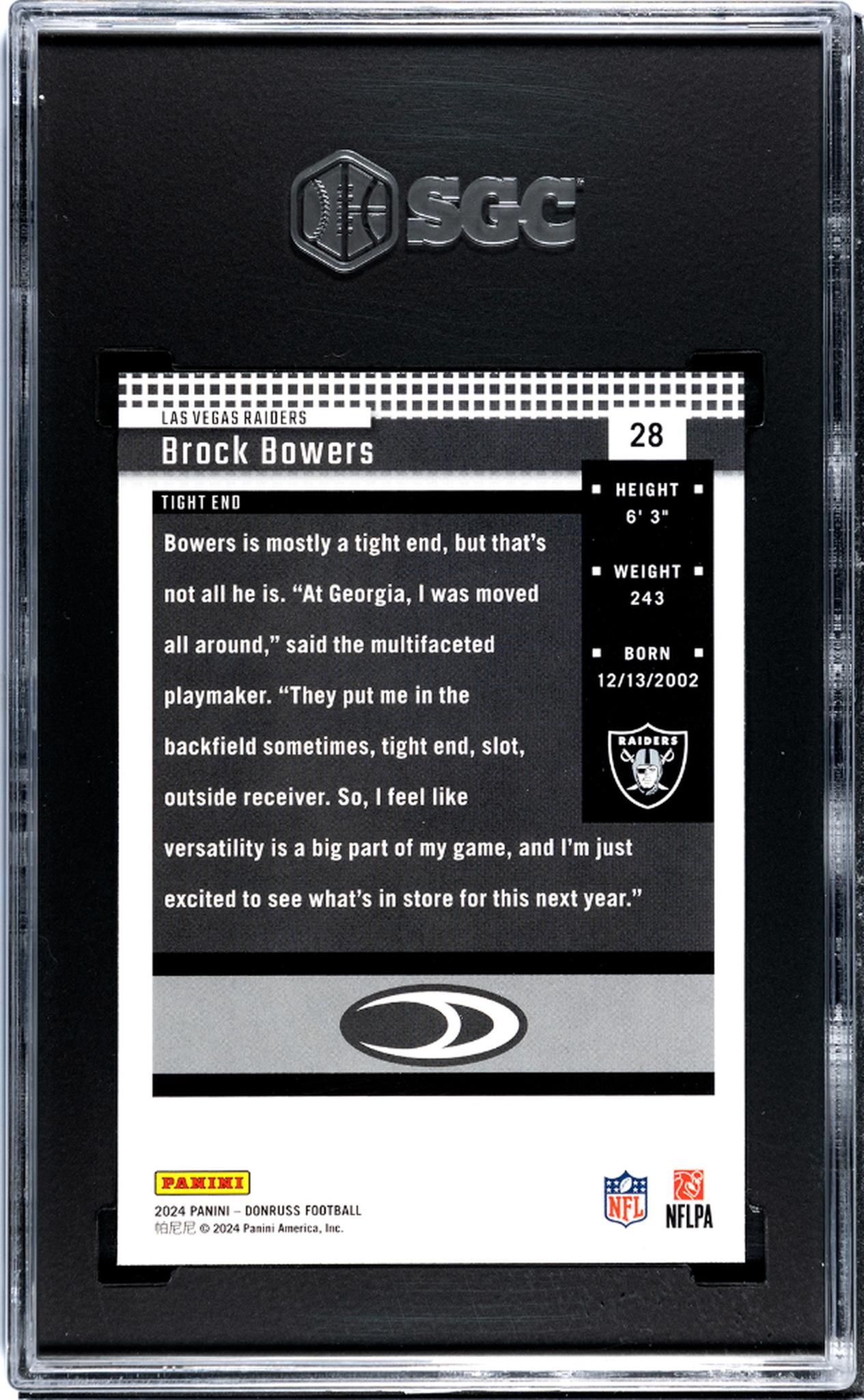 2024 Donruss #28 Brock Bowers '04 Retro SGC 10