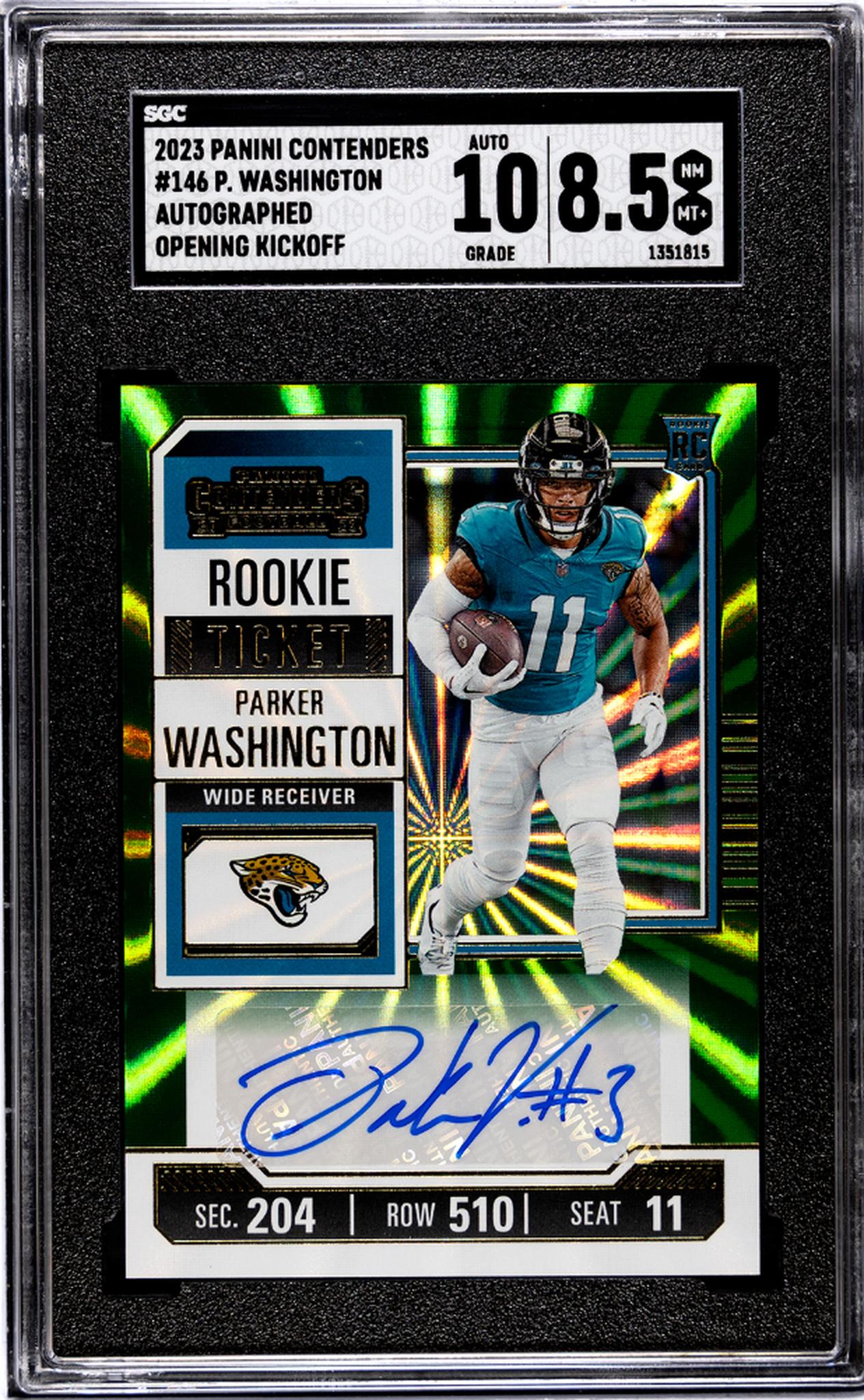 2023 Panini Contenders #146 Parker Washington Auto. Opening Kickoff SGC 8.5