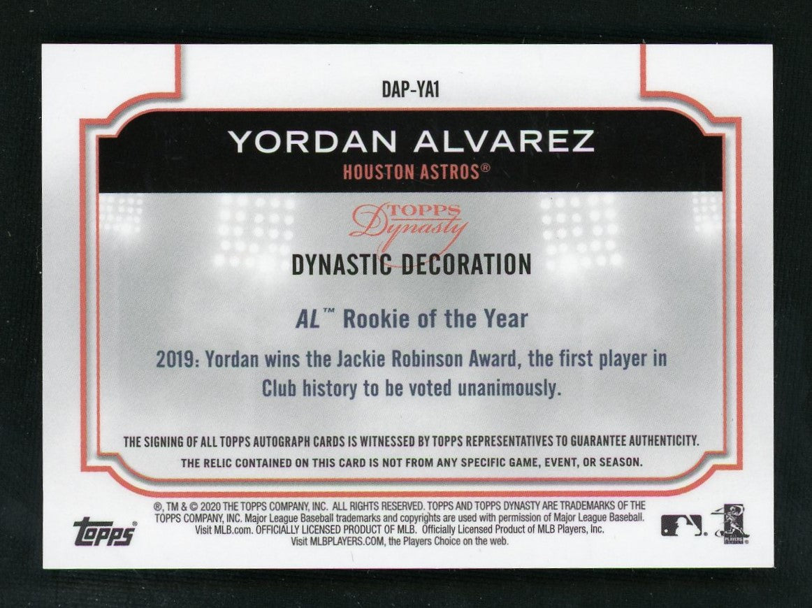 2020 Dynasty Yordan Alvarez Rookie RC Auto /10 Dynastic Decoration