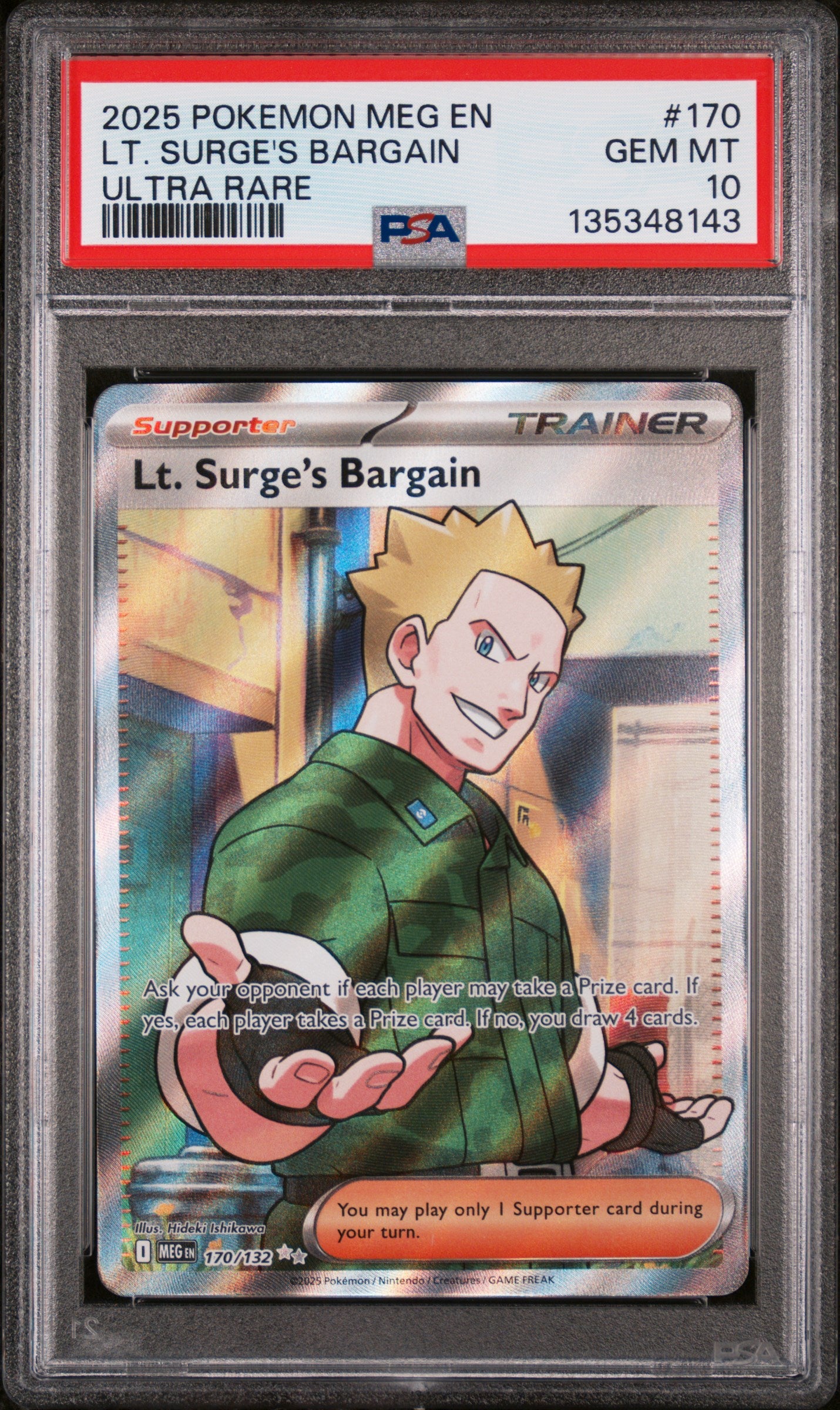 2025 Pokemon Mega Evolution Ultra Rare Lt. Surge's Bargain #170 PSA 10