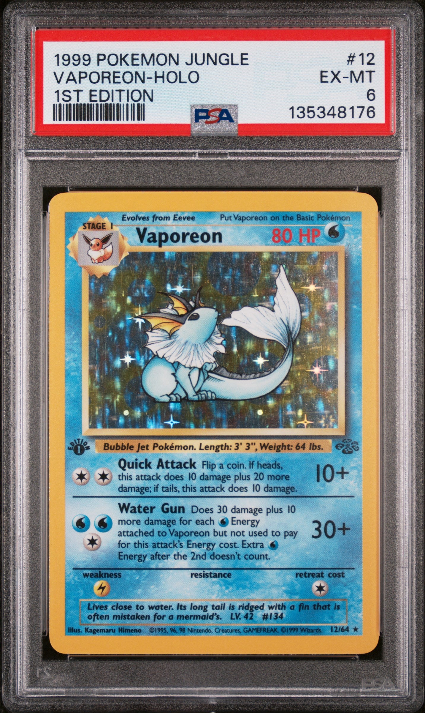 1999 Pokemon Jungle 1st Edition Holo Vaporeon #12 PSA 6
