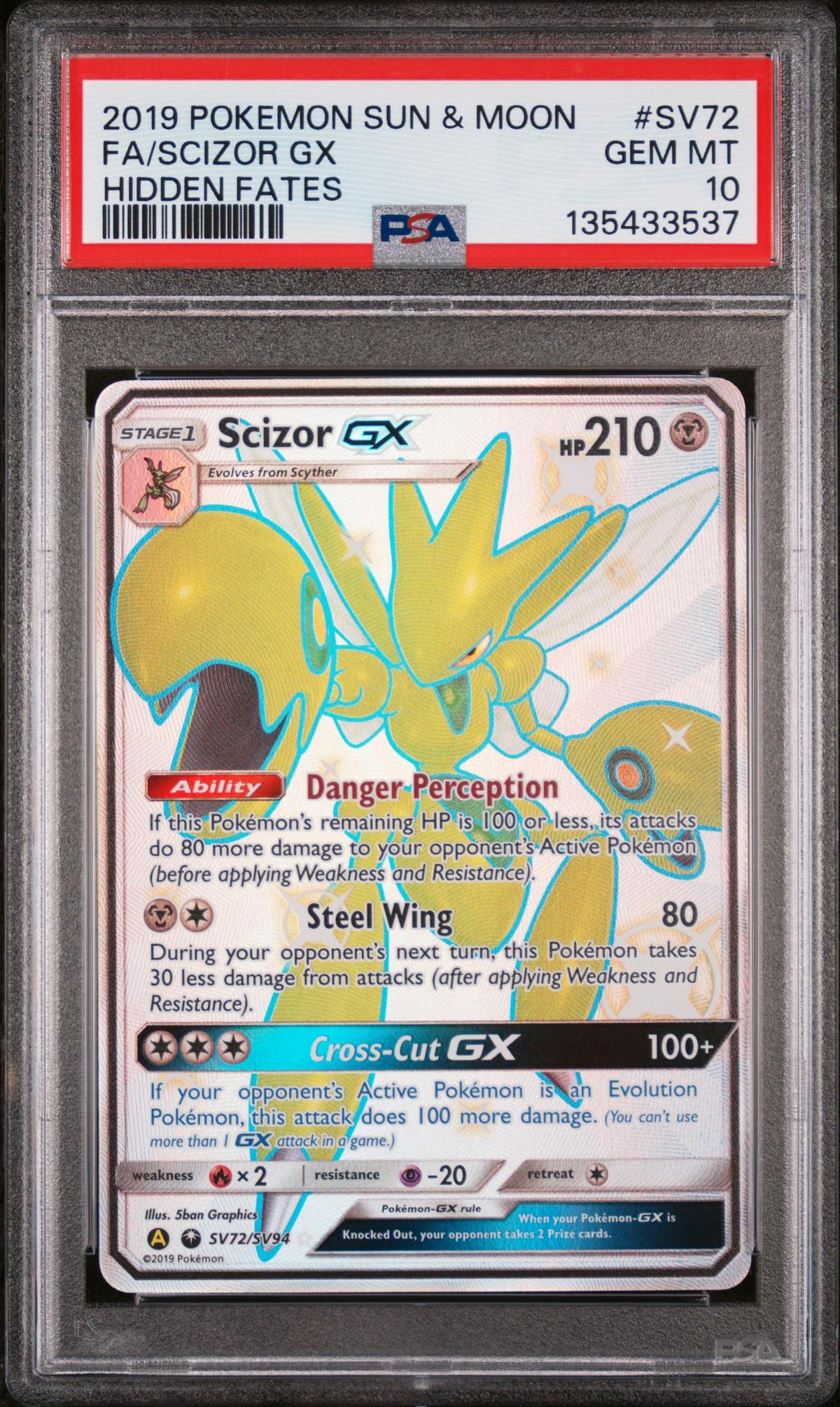 2019 Pokemon Sun and Moon Hidden Fates Shiny Vault Scizor Gx #SV72 PSA 10