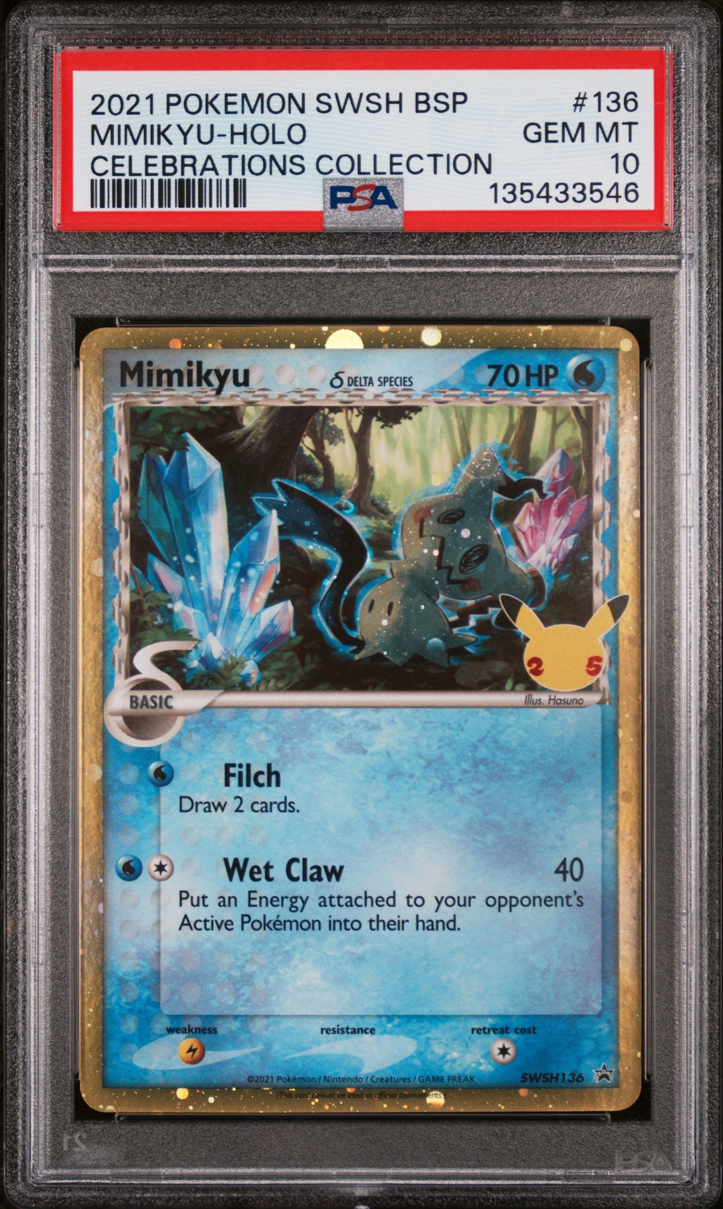 2021 Pokemon Sword and Shield Black Star Promo Celebrations Collector Chest Holo Mimikyu #SWSH136 PSA 10