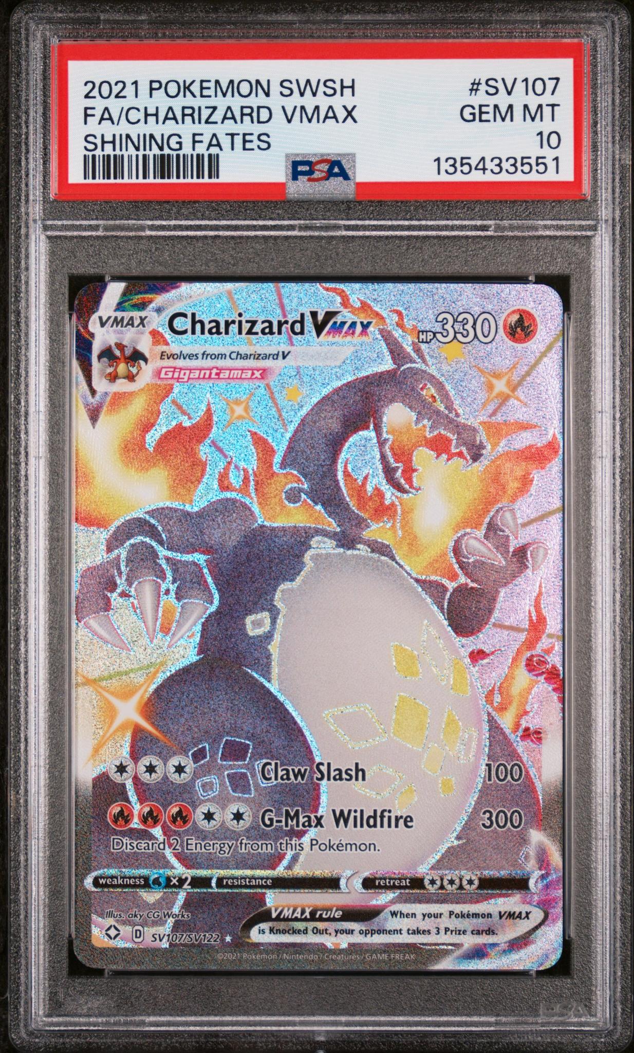 2021 Pokemon Sword and Shield Shining Fates Charizard Vmax #SV107 PSA 10