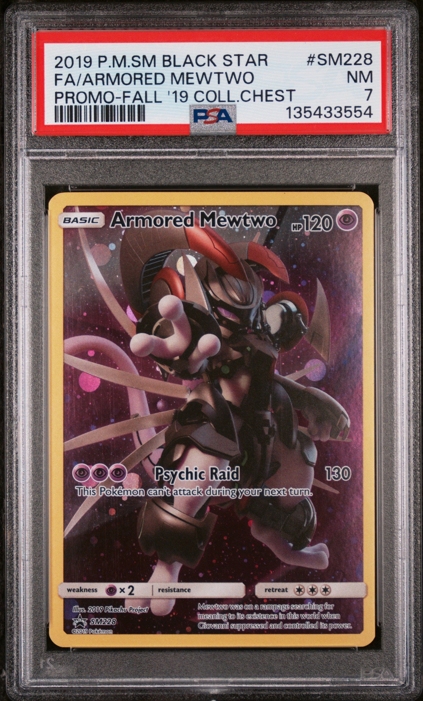 2019 Pokemon Sun and Moon Black Star Promos Fall Collector Chest Armored Mewtwo #SM228 PSA 7