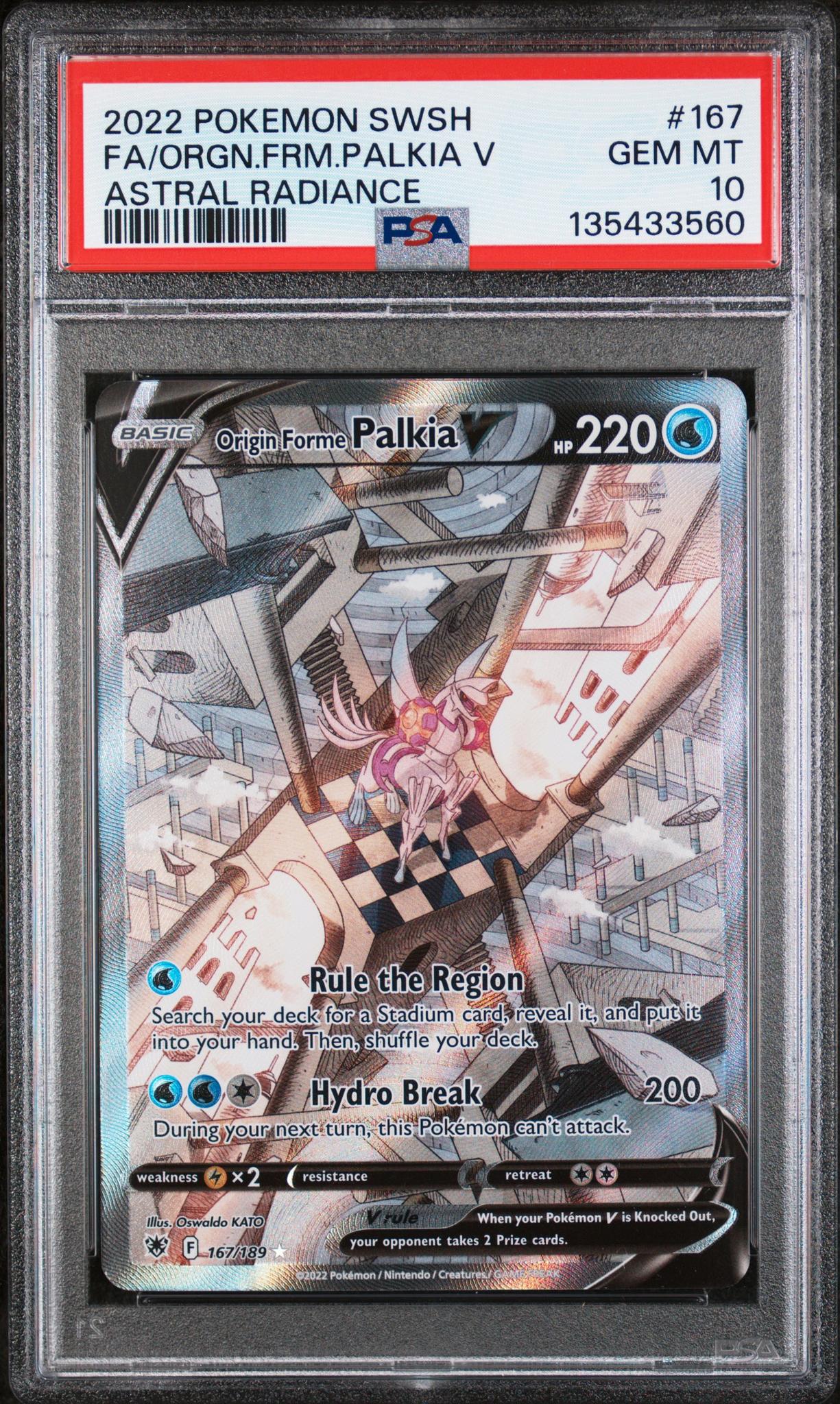 2022 Pokemon Sword and Shield Astral Radiance Origin Forme Palkia V #167 /189 PSA 10