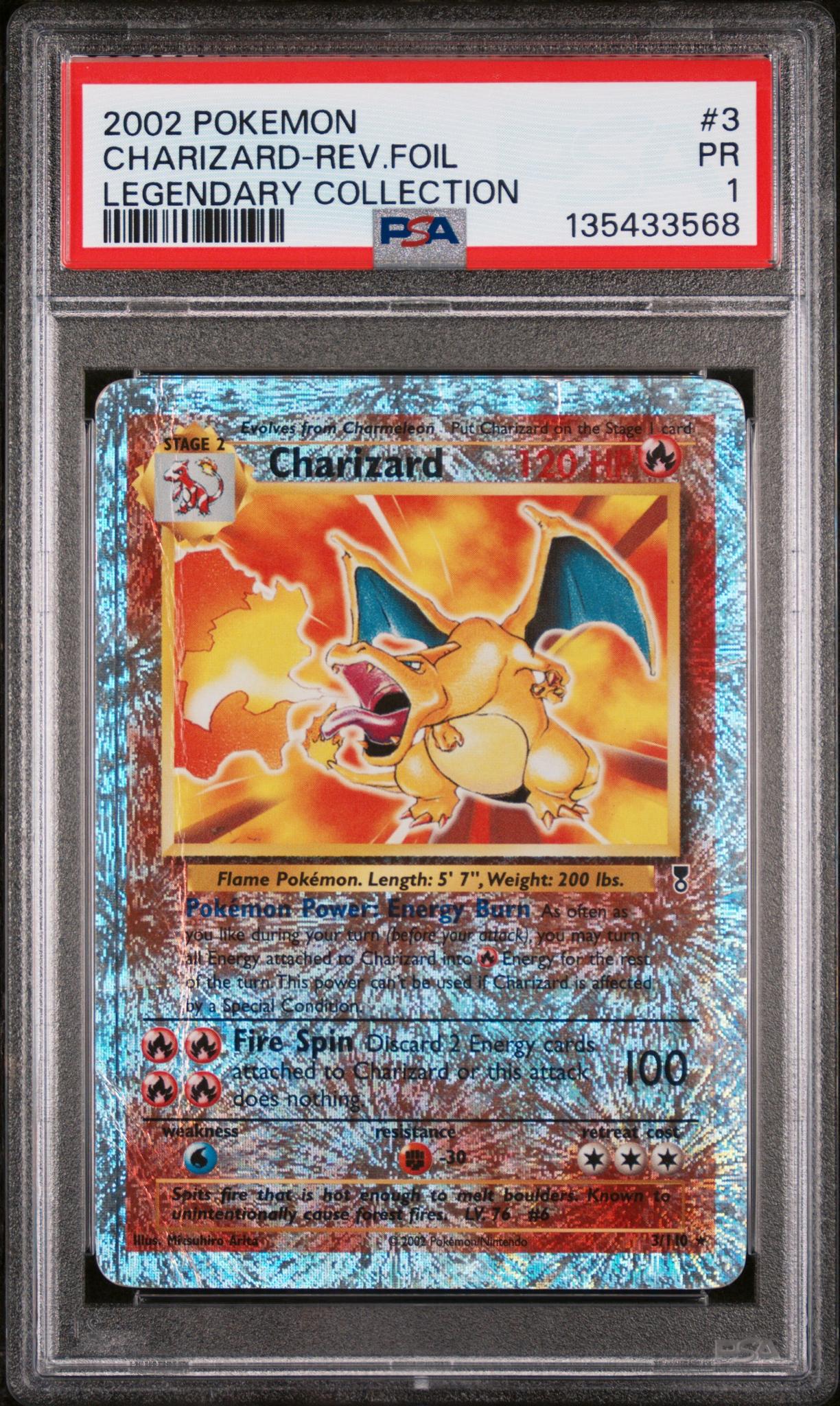 2002 Pokemon Legendary Collection Reverse Foil Charizard #3 PSA 1