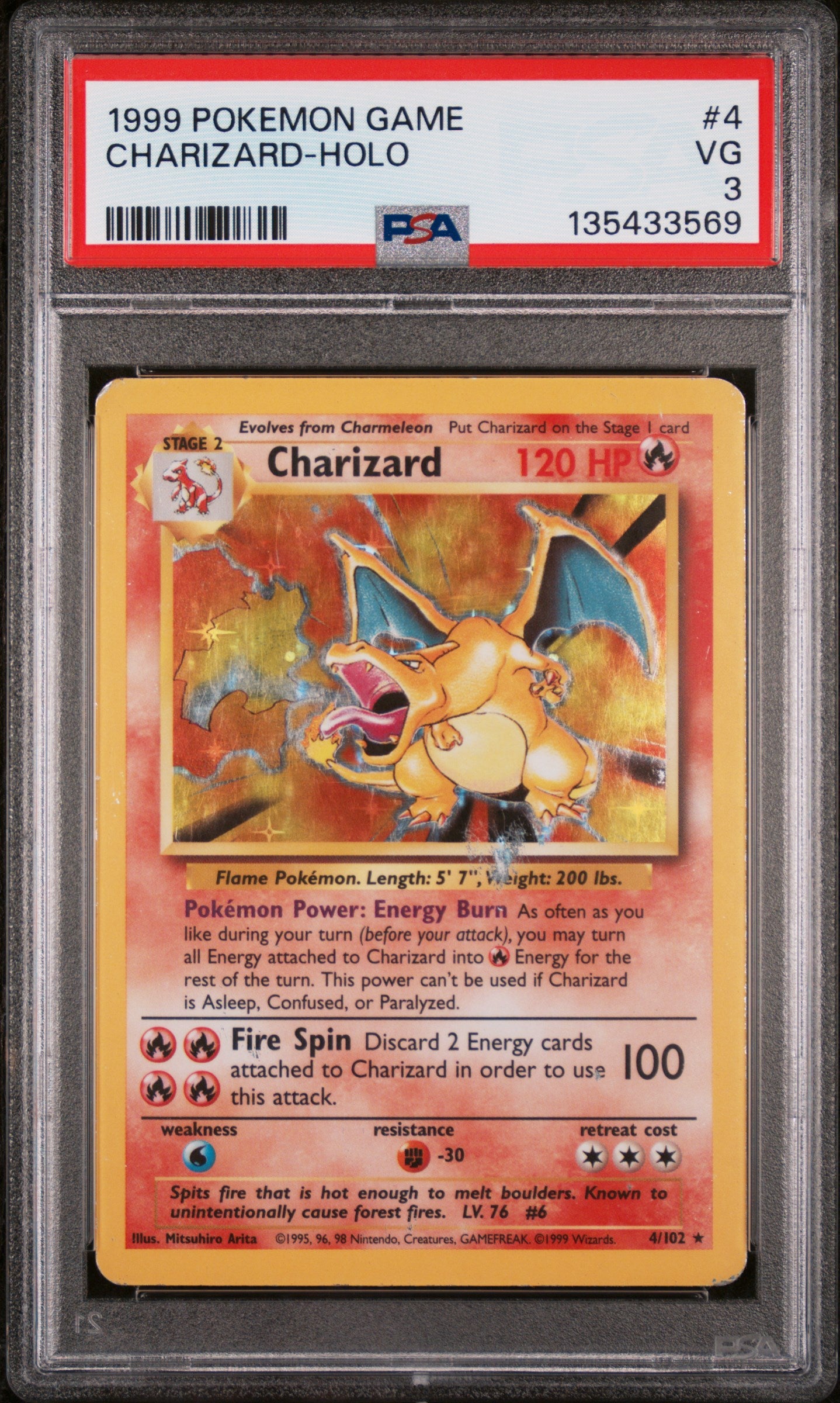 1999 Pokemon Game Holo Charizard #4 PSA 3