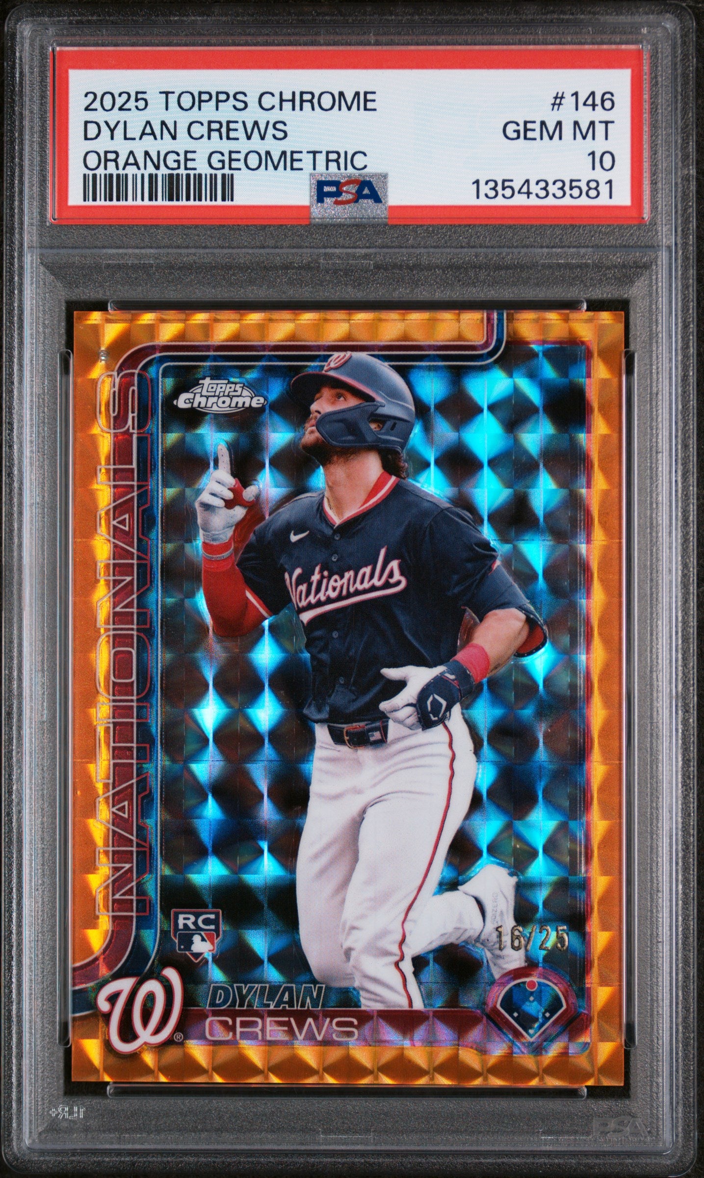 2025 Topps Chrome Orange Geometric Dylan Crews #146 /25 PSA 10