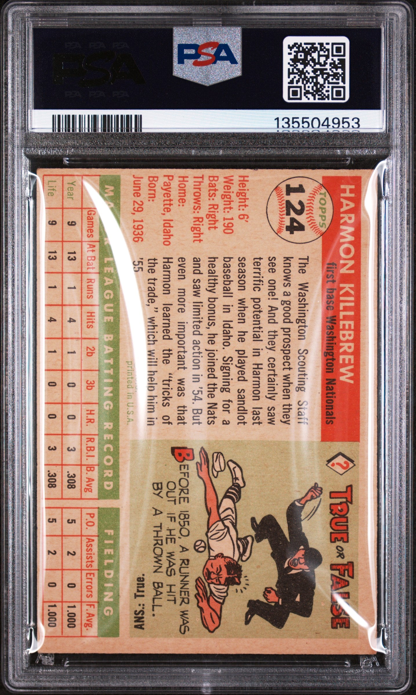1955 Topps Harmon Killebrew #124 PSA 4