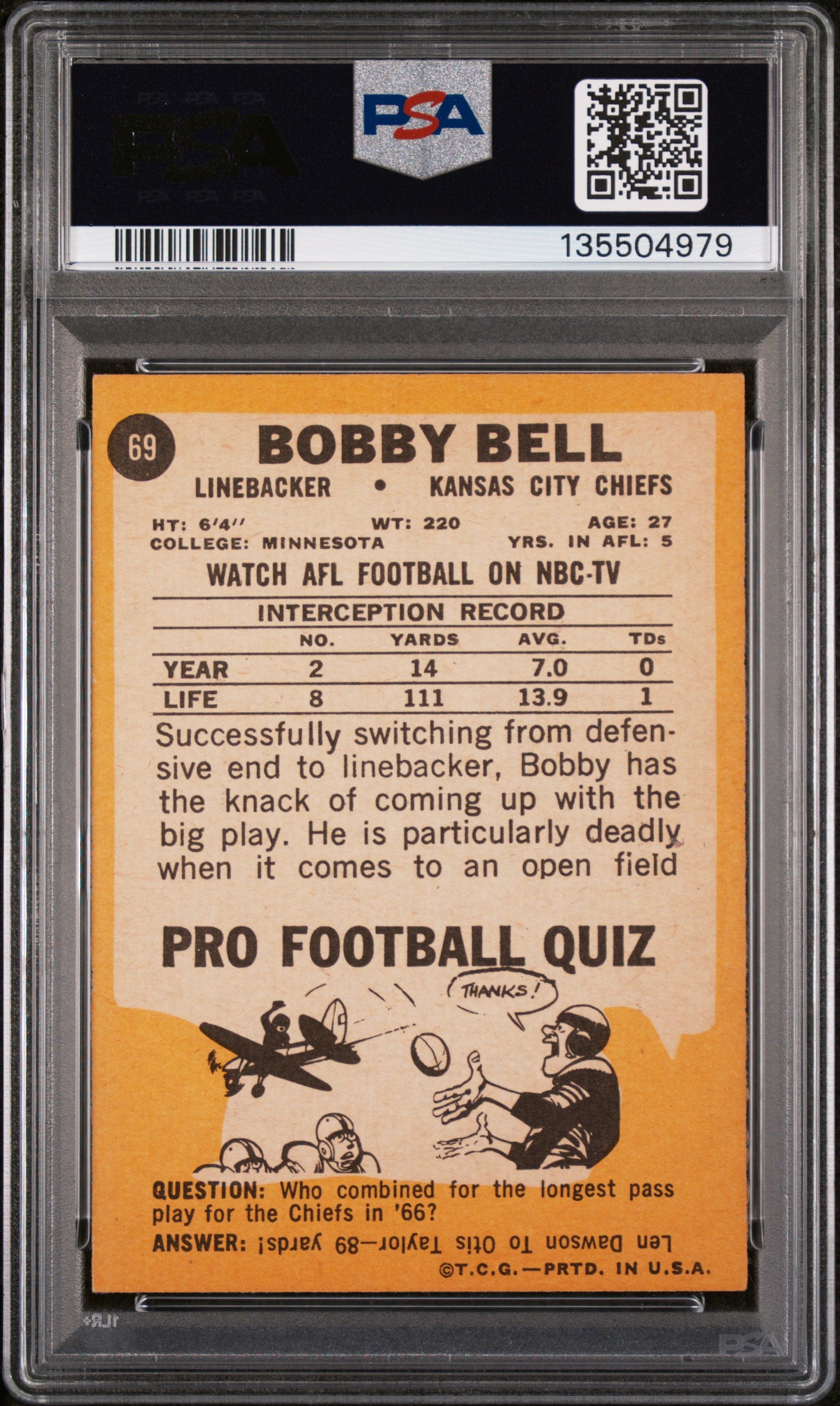 1967 Topps Bobby Bell #69 PSA 5