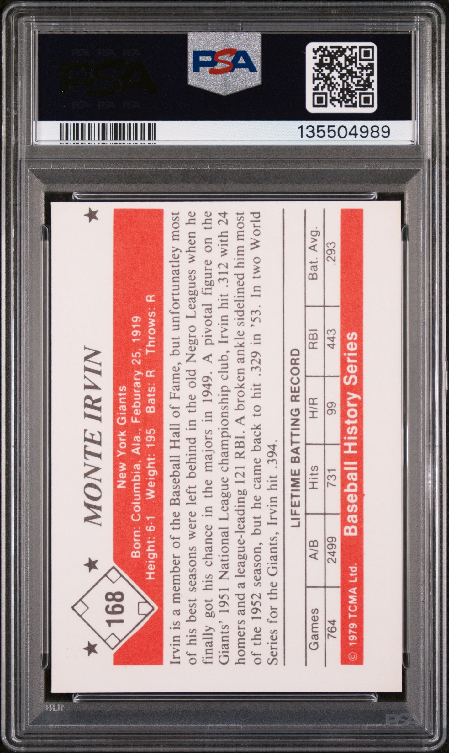 1979 Tcma Baseball History Series Monte Irvin #168 PSA 8