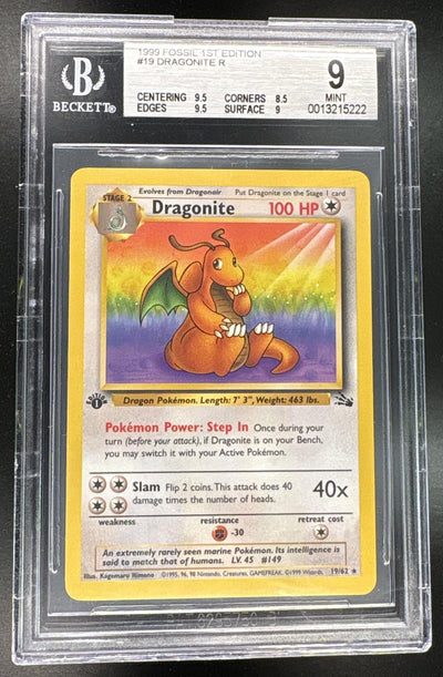 1999 Pokemon Fossil 1st Edition Dragonite #19/62 BGS 9