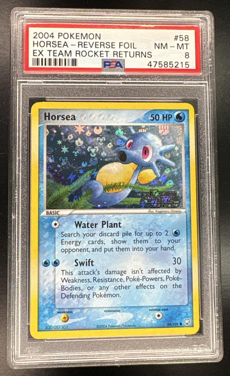 2004 Pokemon Ex Team Rocket Returns Reverse Holo Horsea #58 PSA 8